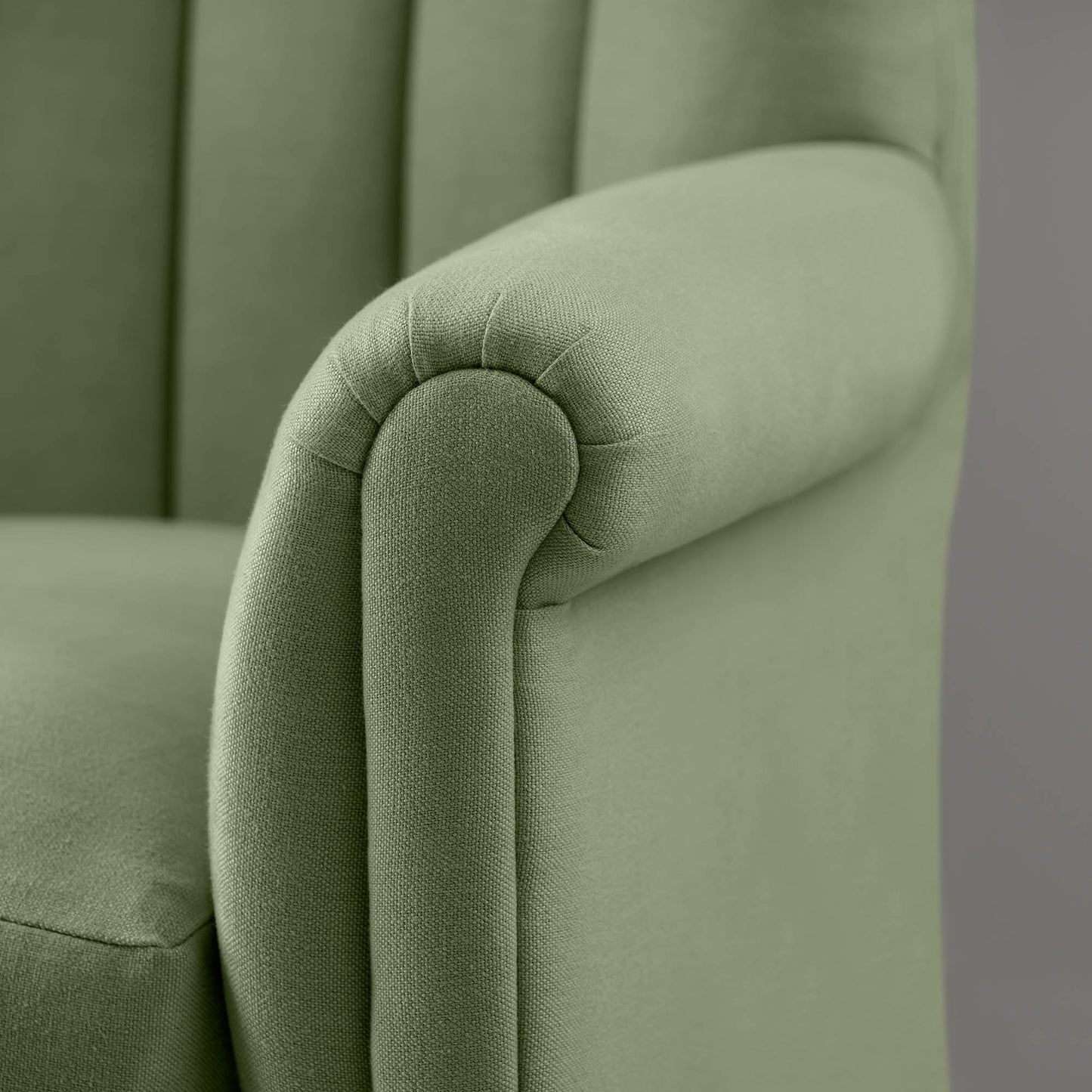 Time Out Armchair in Laidback Linen Moss, Arm Closeup Design - NiX