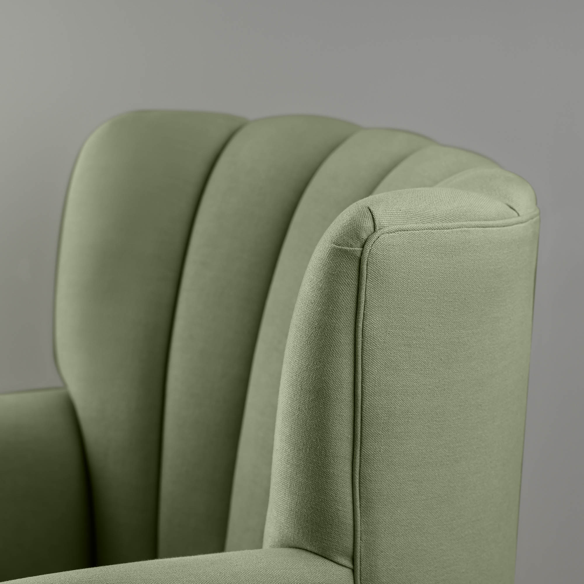 Time Out Armchair in Laidback Linen Moss, High Back Design Closeup - NiX