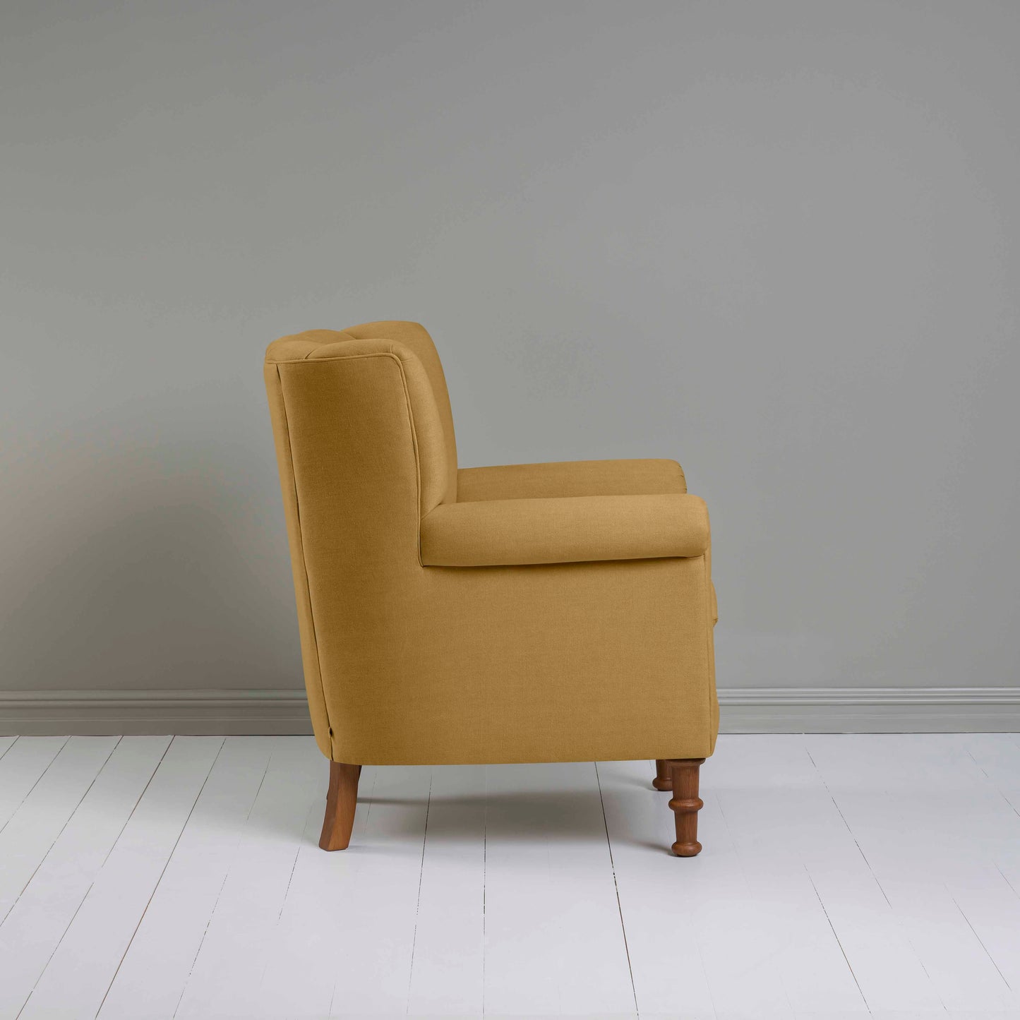 Time Out Armchair in Laidback Linen Ochre, Side View - NiX