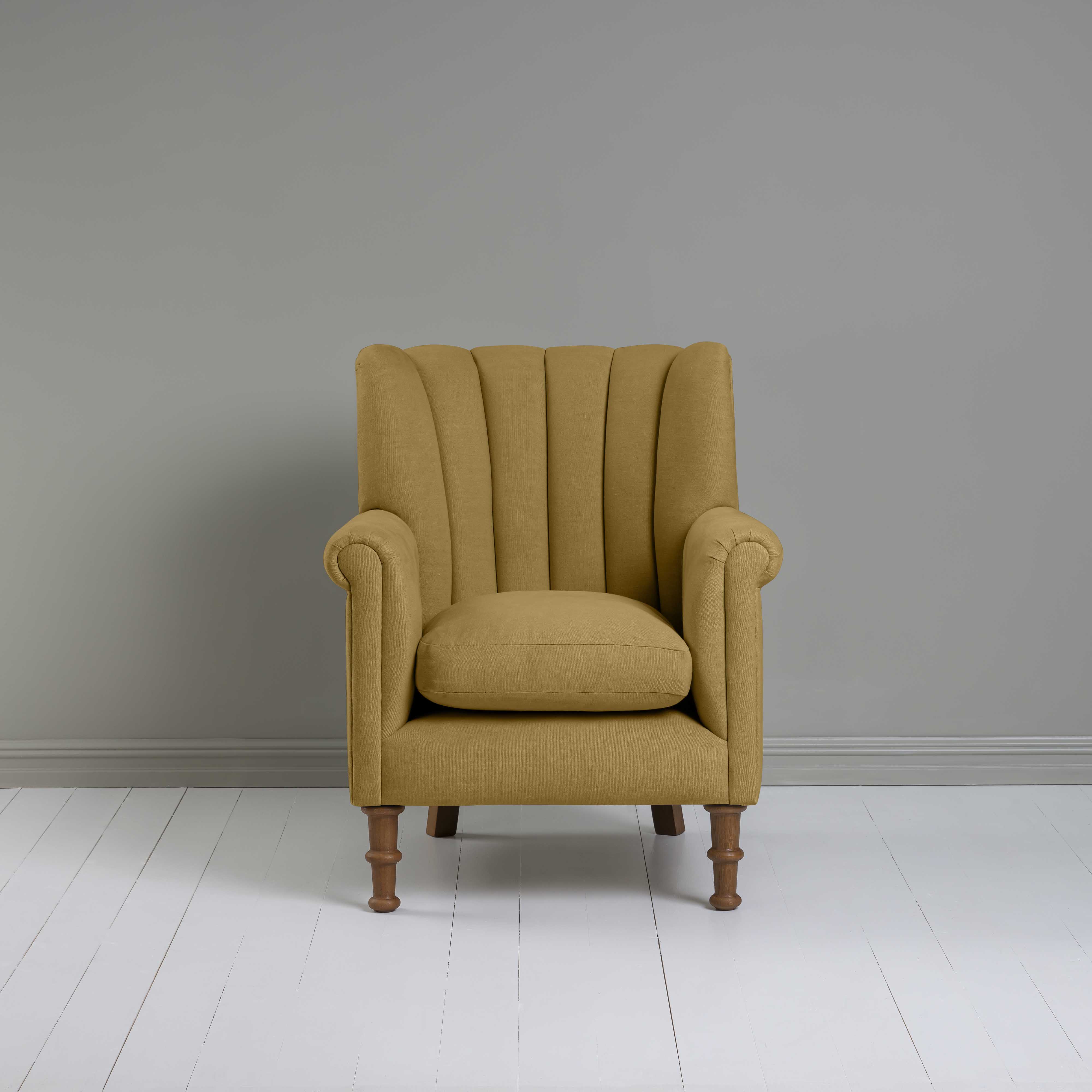 Time Out Armchair in Laidback Linen Ochre, Front View - NiX