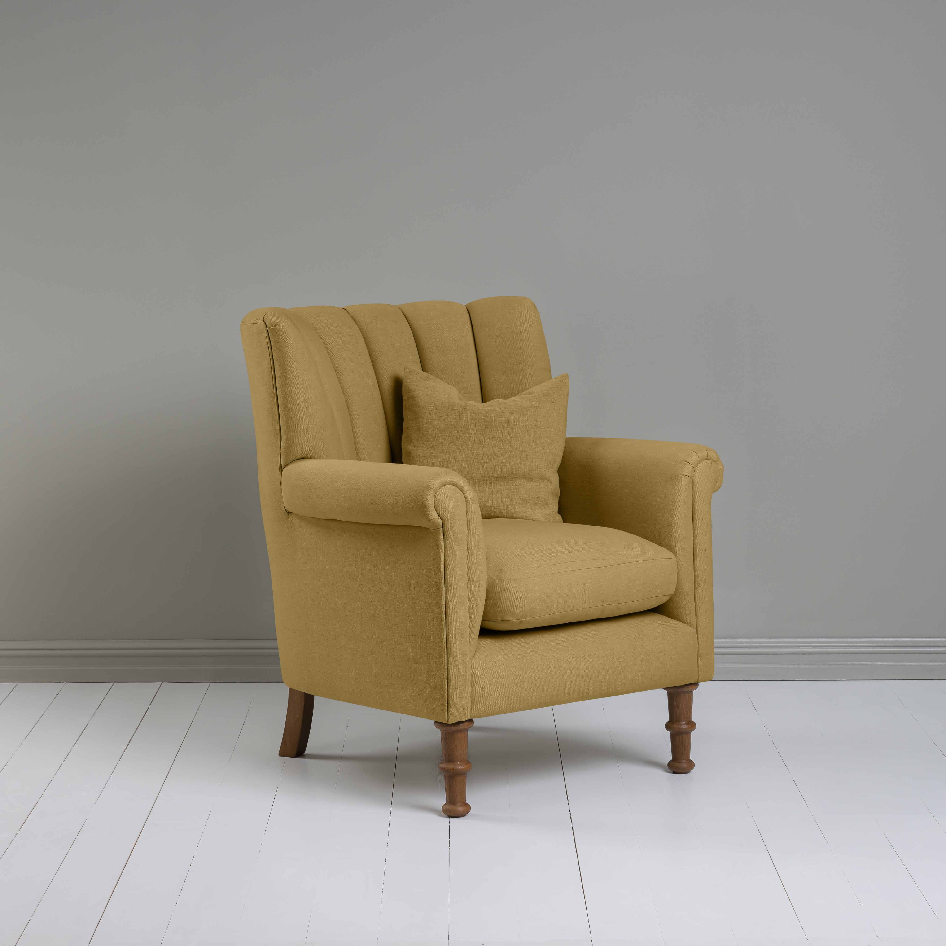 Time Out Armchair in Laidback Linen Ochre Side View With Matching Cushion - NiX