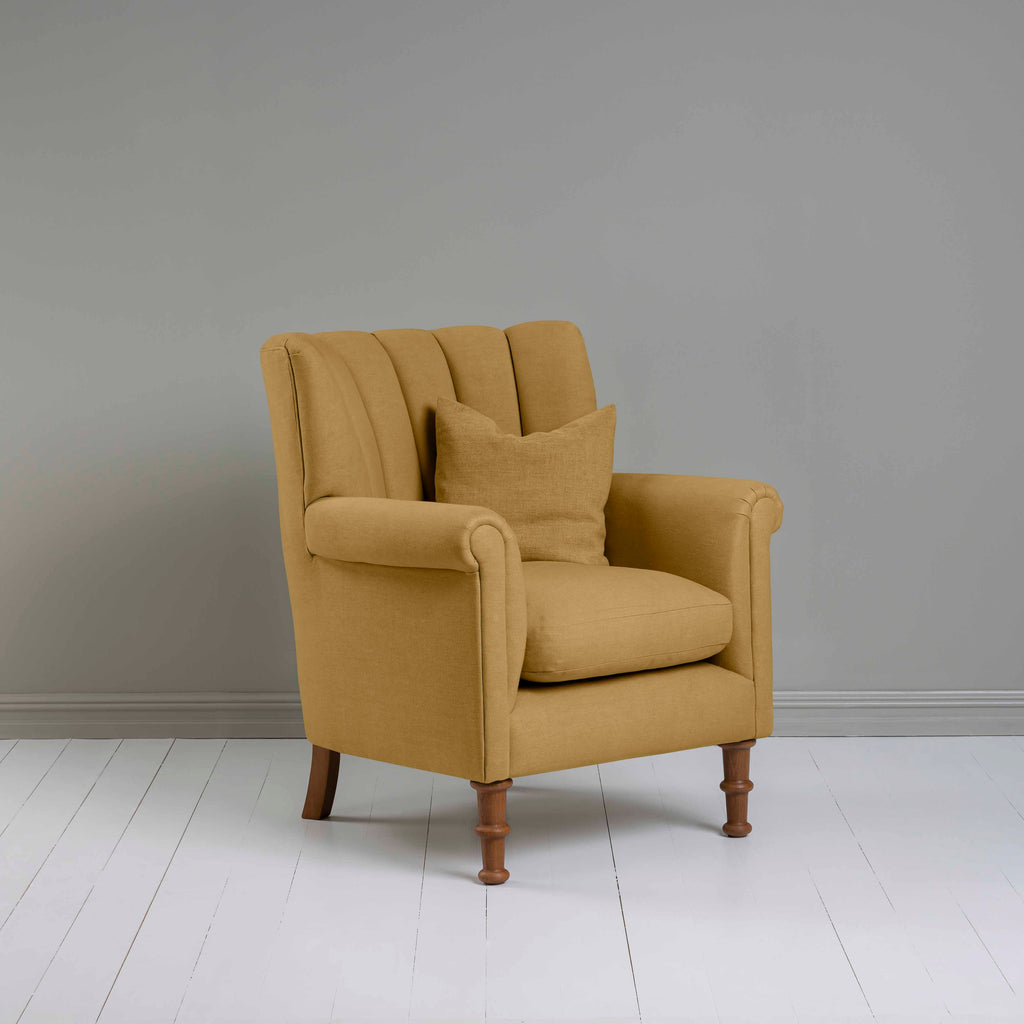 Time Out Armchair in Laidback Linen Ochre Side View With Matching Cushion - NiX