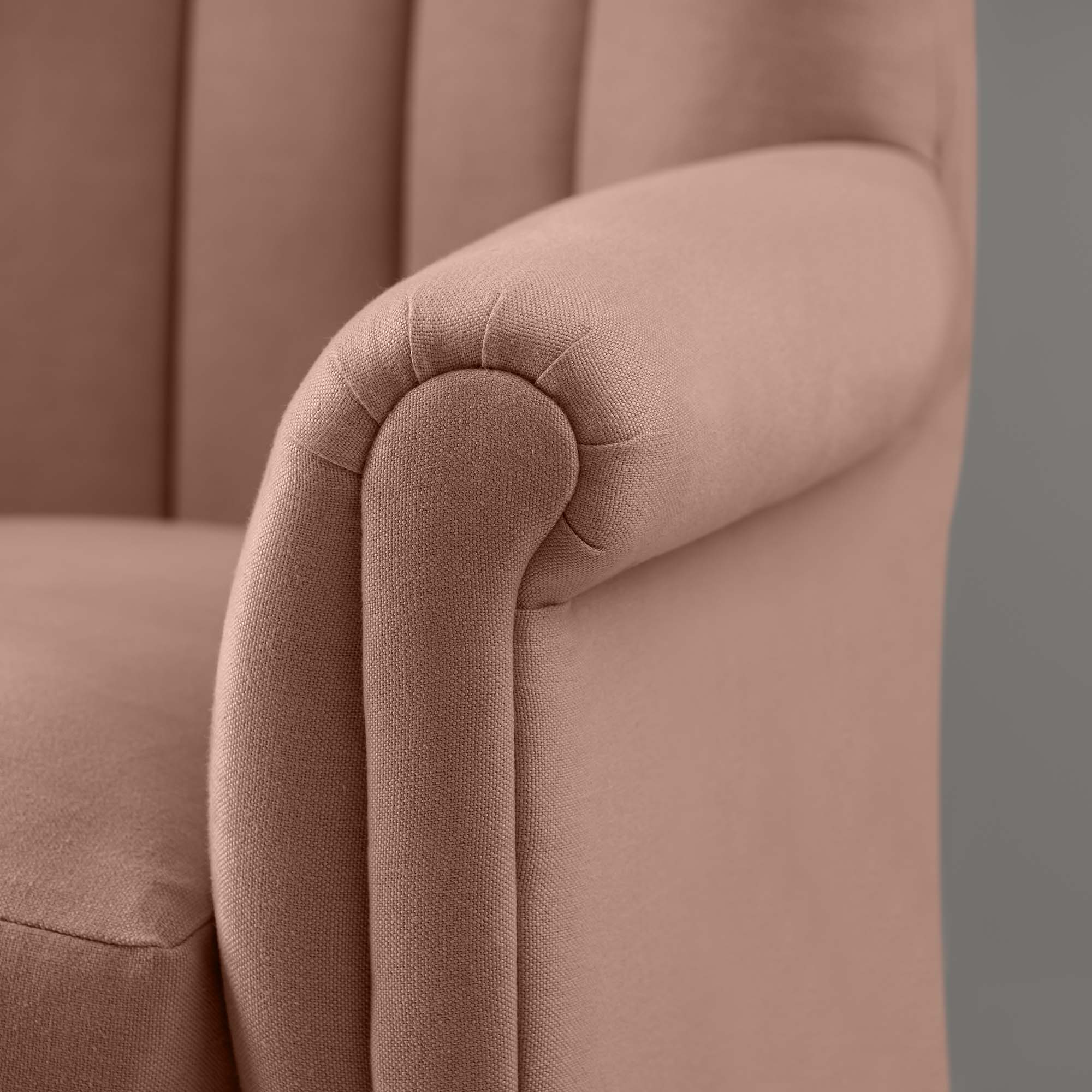 Time Out Armchair in Laidback Linen Roseberry, Arm Closeup Design - NiX