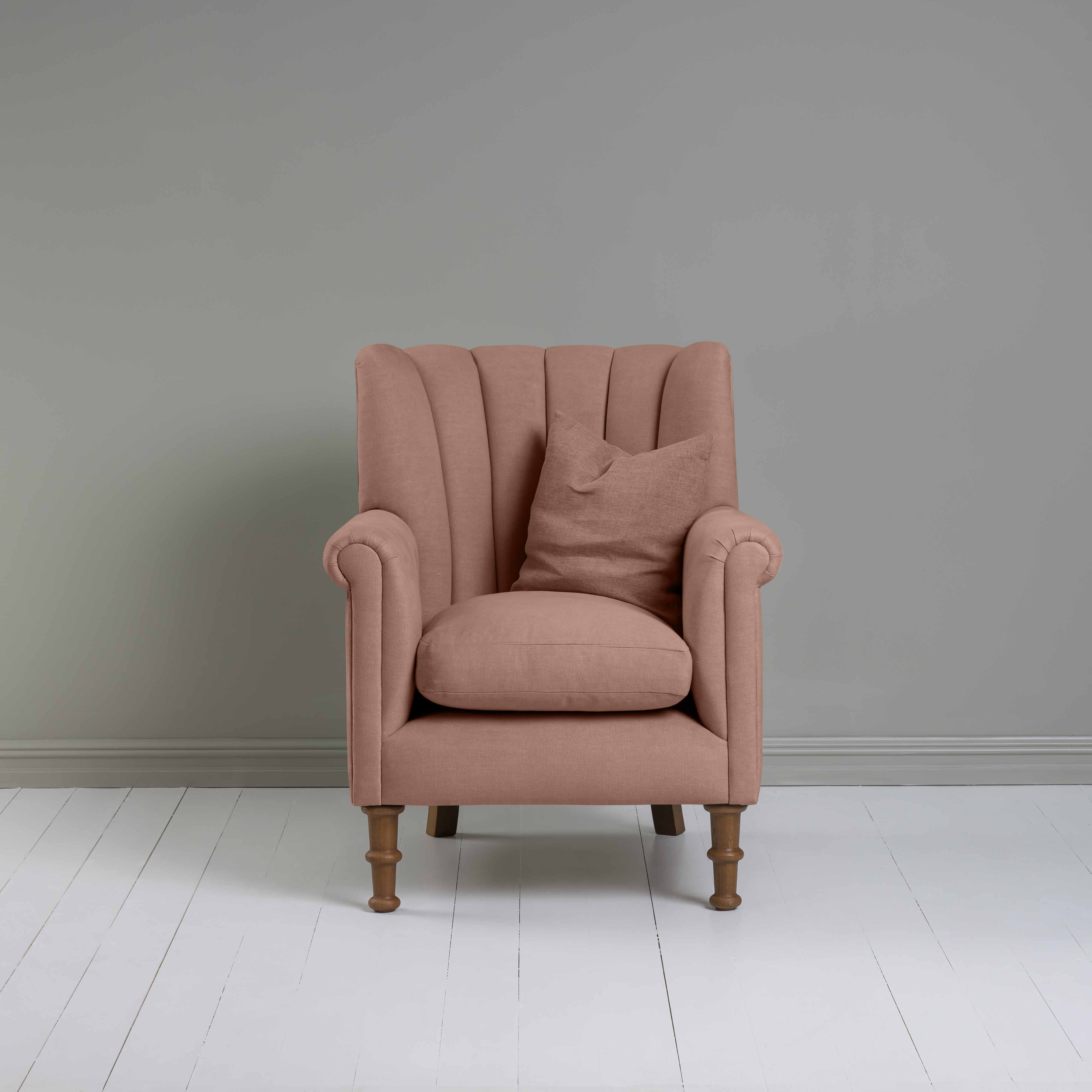 Time Out Armchair in Laidback Linen Roseberry, Front View With Matching Cushion onit - NiX
