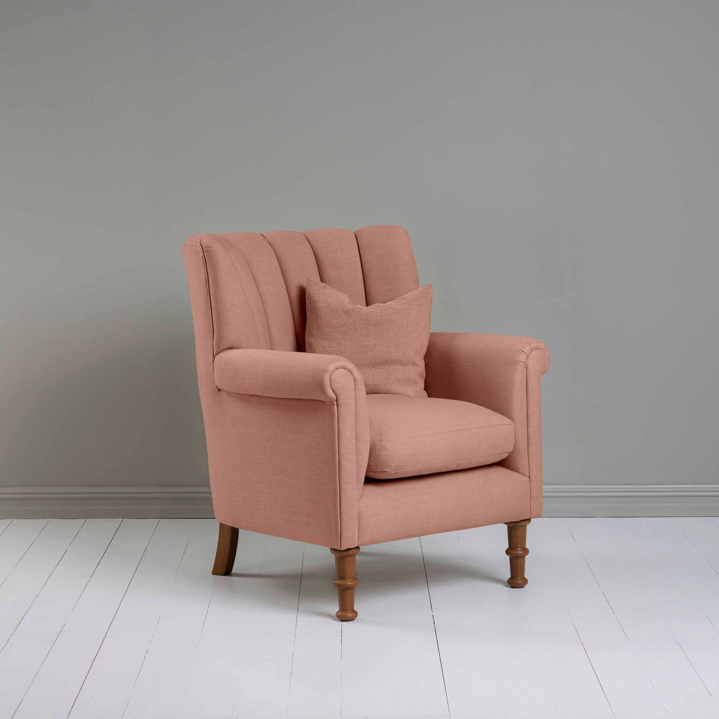 Time Out Armchair in Laidback Linen Roseberry, Side View With Matching Cushion - NiX