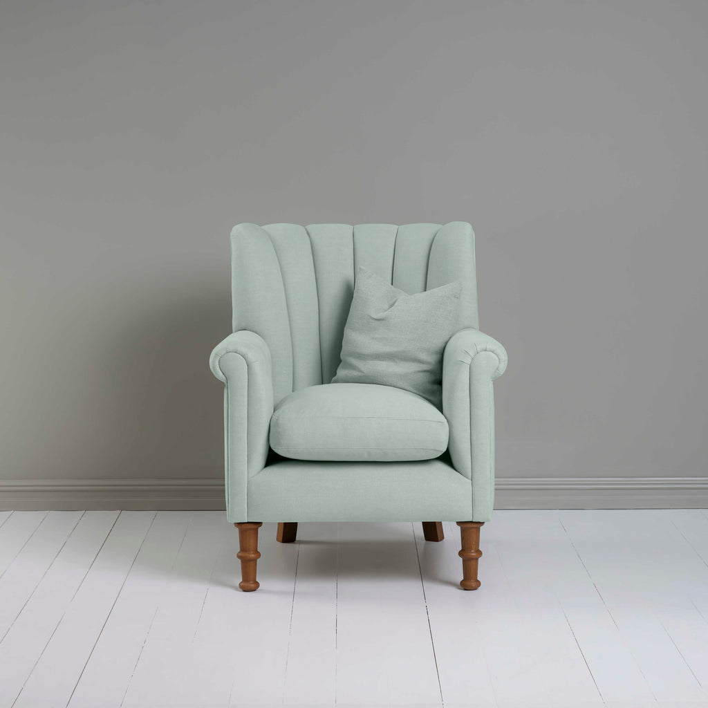 Time Out Armchair in Laidback Linen Sky, Front View WIth Matching Cushion - NiX