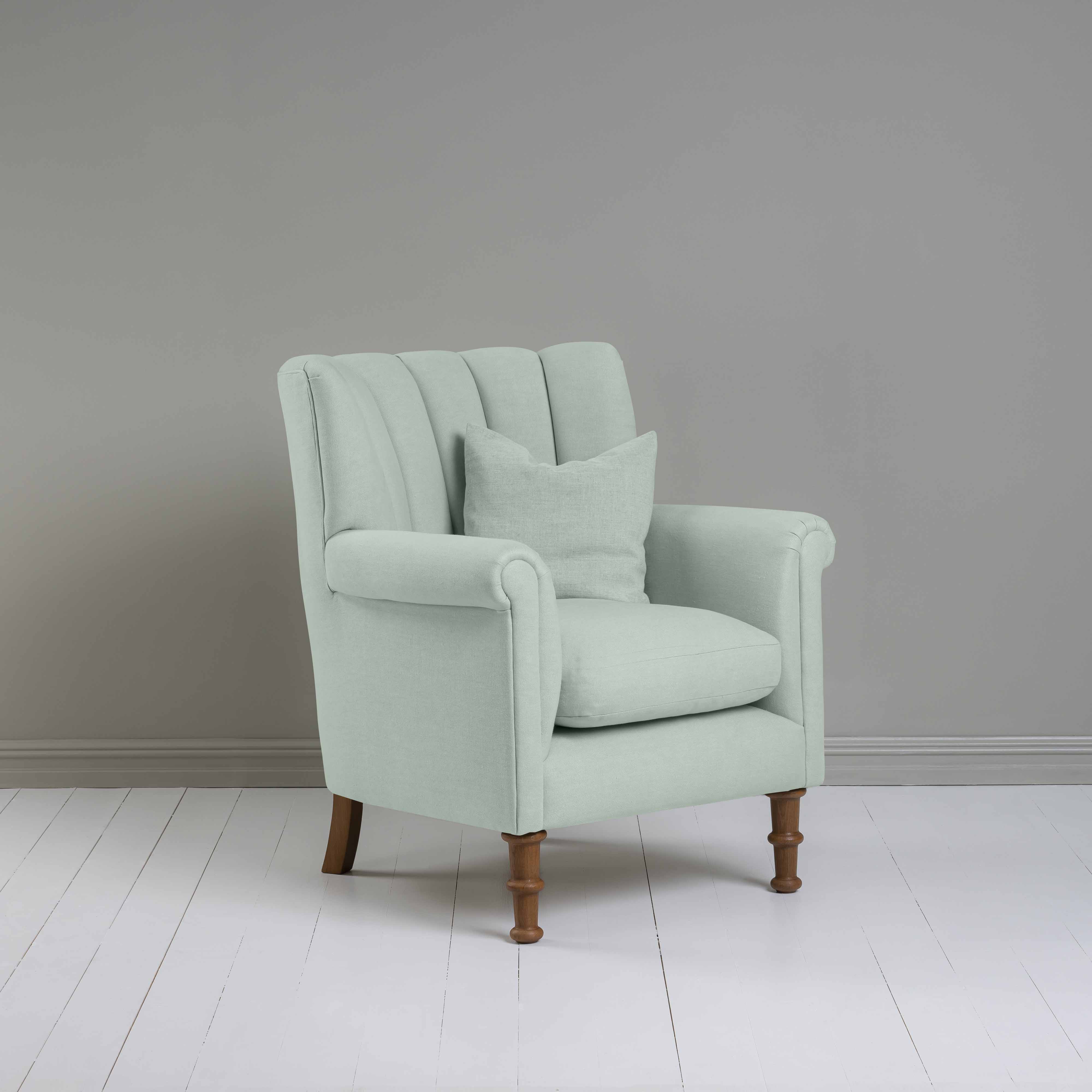 Time Out Armchair in Laidback Linen Sky, Side View With Matching Cushion - NiX