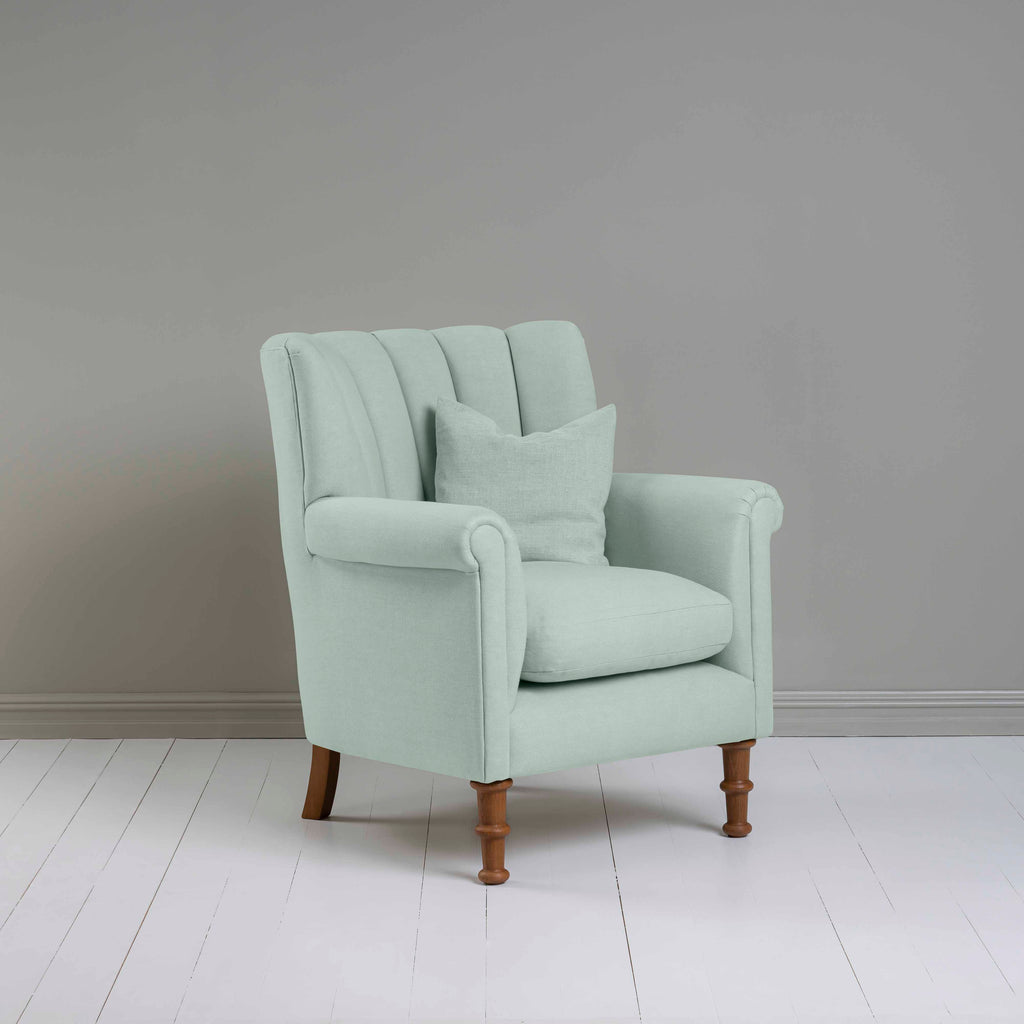 Time Out Armchair in Laidback Linen Sky, Side View With Matching Cushion - NiX