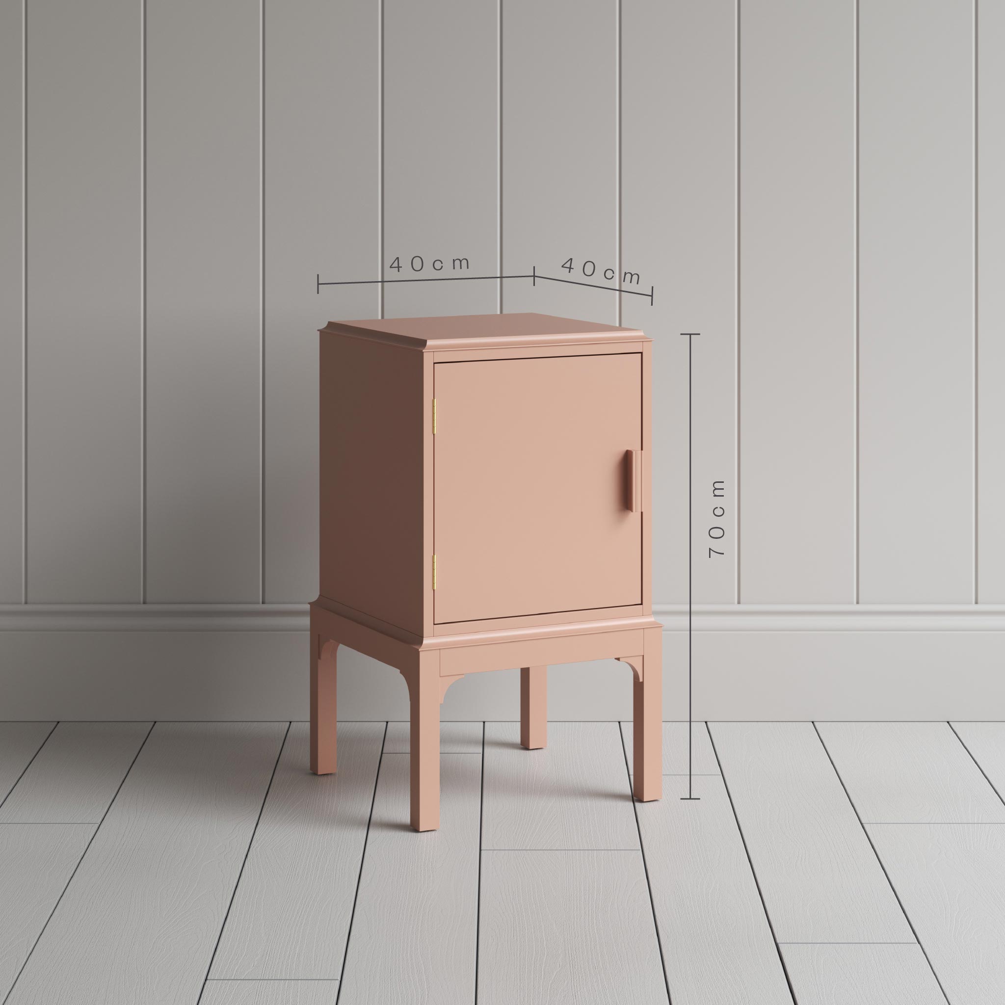 Dimensions of Bits and Bobs Bedside Table, Blush Pink, Left Hand Side. Height 70cm, Lenght & Width 40cm - NiX By Nicola Harding & Co.