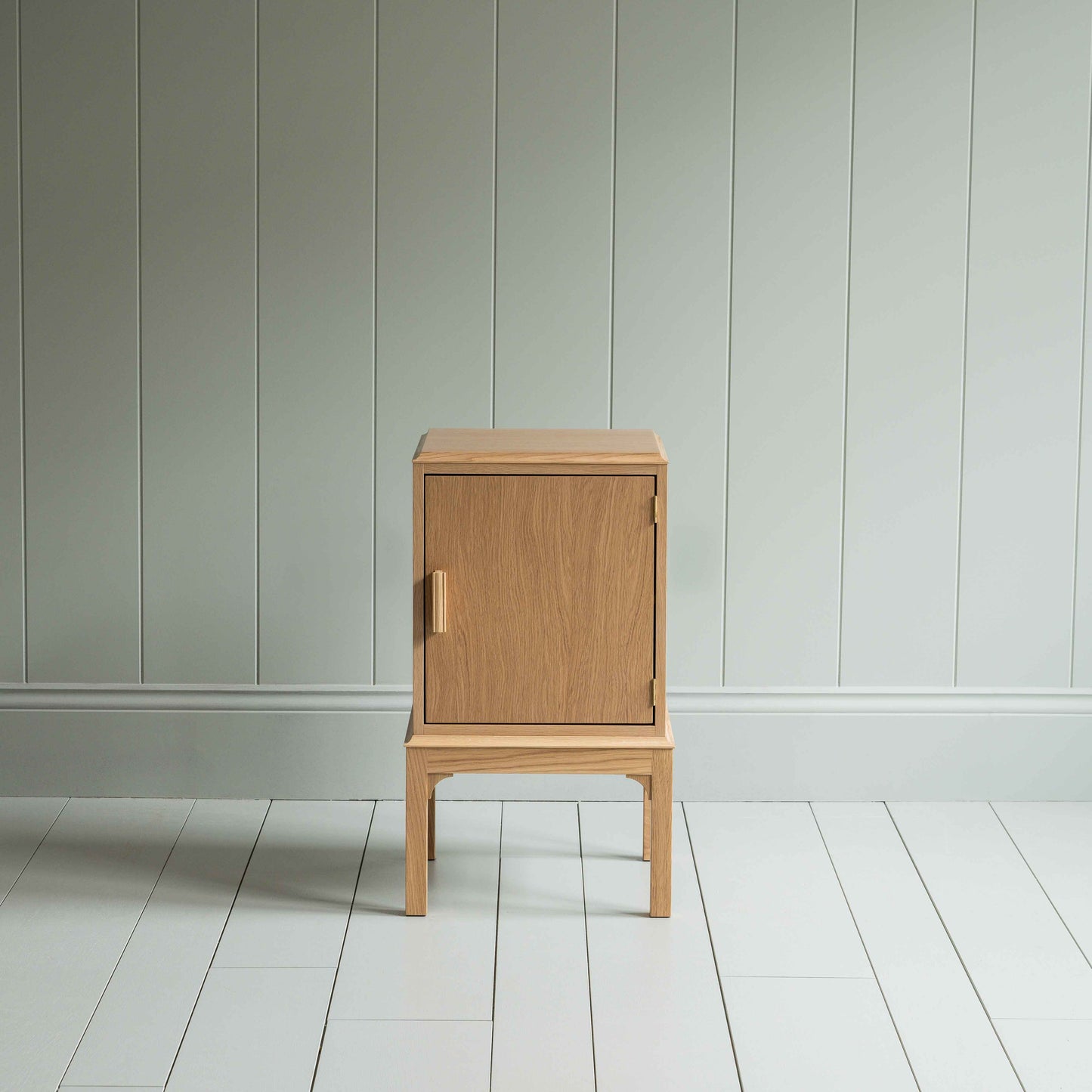 Front View of Bits and Bobs Bedside Table, Natural Oak, Right Hand Side - Nicola Harding