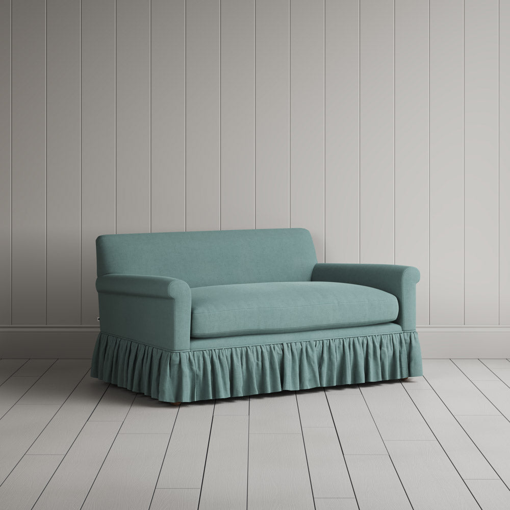 Curtain Call Big Love Seat in Laidback Linen Cerulean by Nicola Harding & Co, handmade UK loveseat