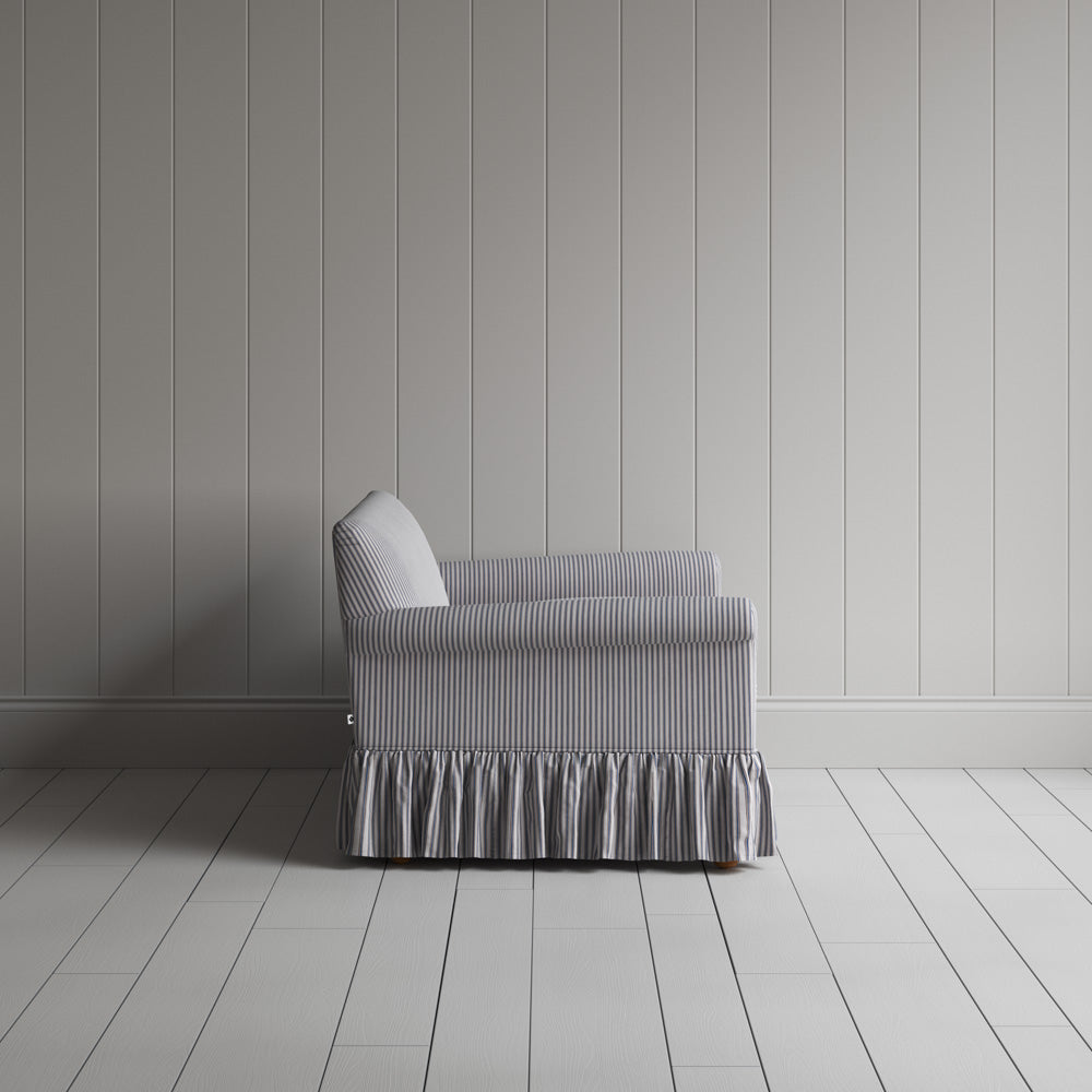 Curtain Call Big Love Seat in Ticking Cotton, Blue Brown