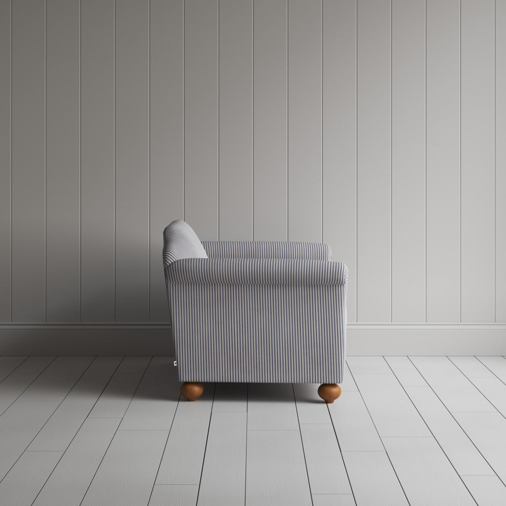 Dolittle Big Love Seat blue brown ticking cotton, side view by NiX.