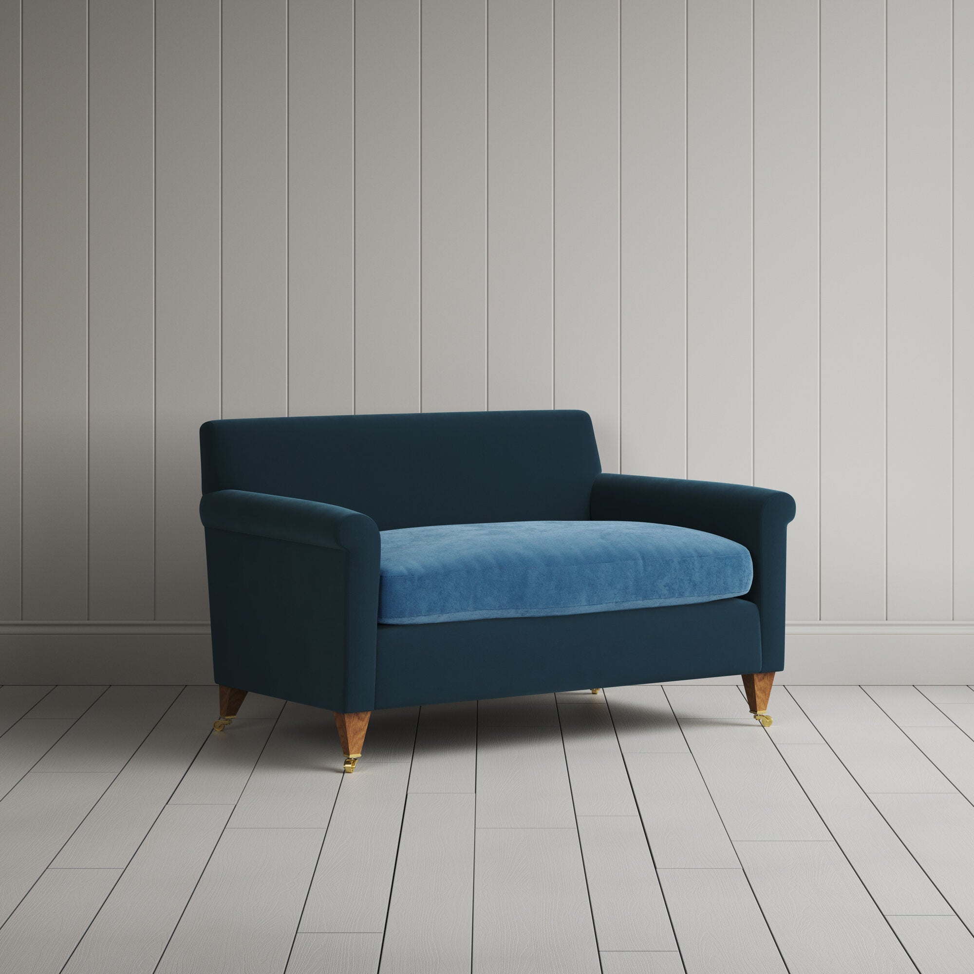 Angled view of the Velvet Aegean Idler love seat by NiX