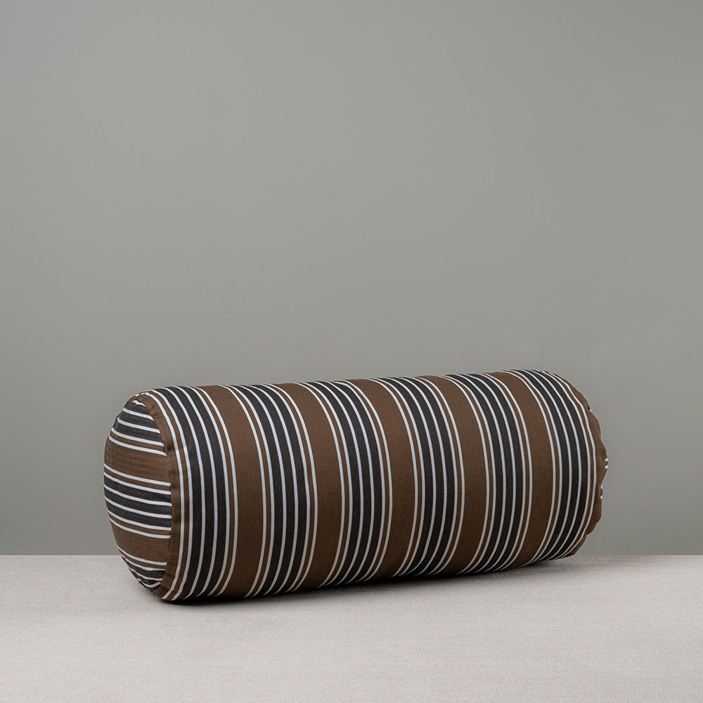 Bask Bolster Cushion in Regatta Cotton, Charcoal - Nicola Harding