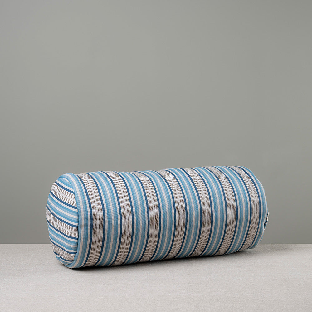 Bask Bolster Cushion in Slow Lane Cotton Linen, Blue - Nicola Harding