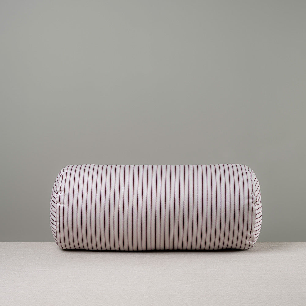 Bask Bolster Cushion in Ticking Cotton, Berry