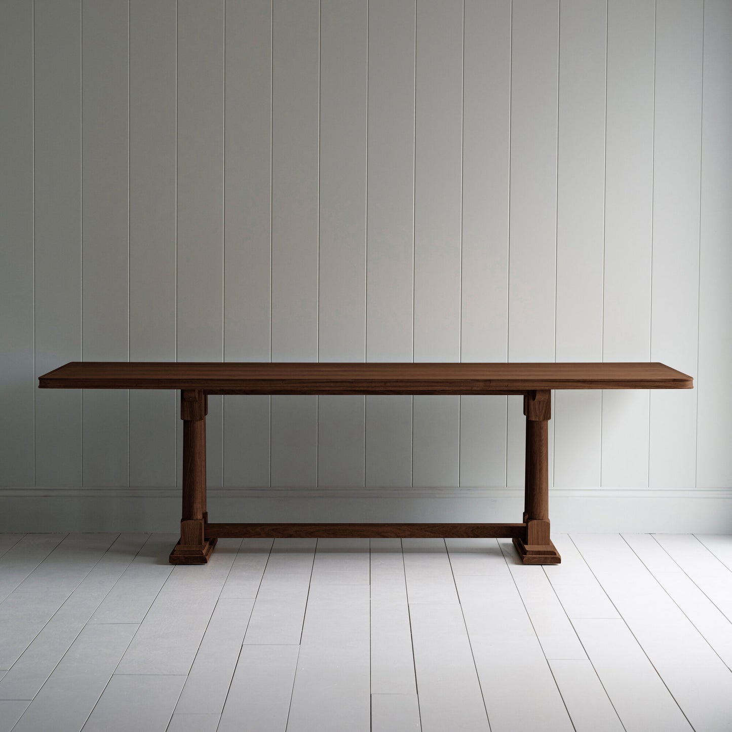 Tuck In rectangular dining table in smoky stained oak wood, by NiX.