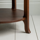 Leg Design Closeup of Round Perk Coffee Table, Smoky Stained Oak - By Nicola Harding & Co.
