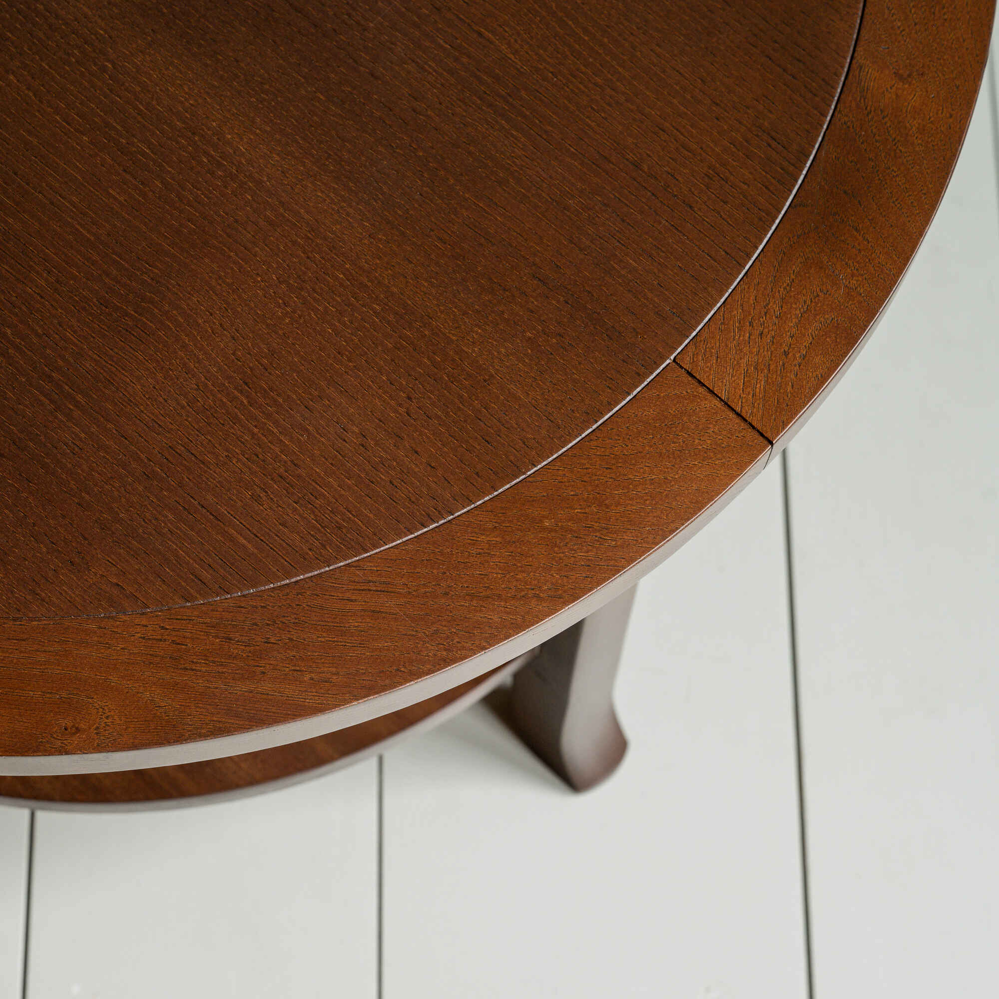 Design Closeup of Round Perk Coffee Table, Smoky Stained Oak - By NiX