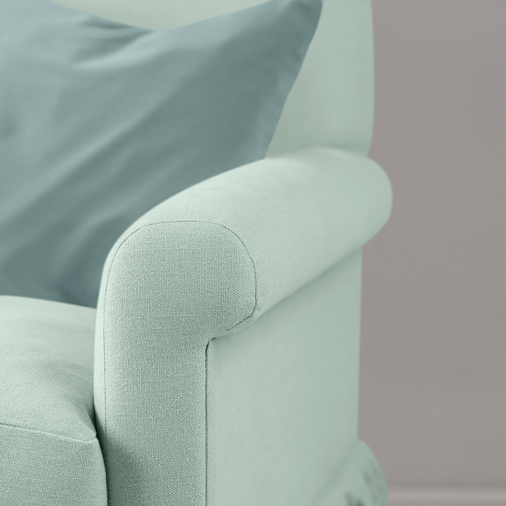 Arm Design Closeup of Curtain Call Armchair in Laidback Linen Sky - Nicola Harding