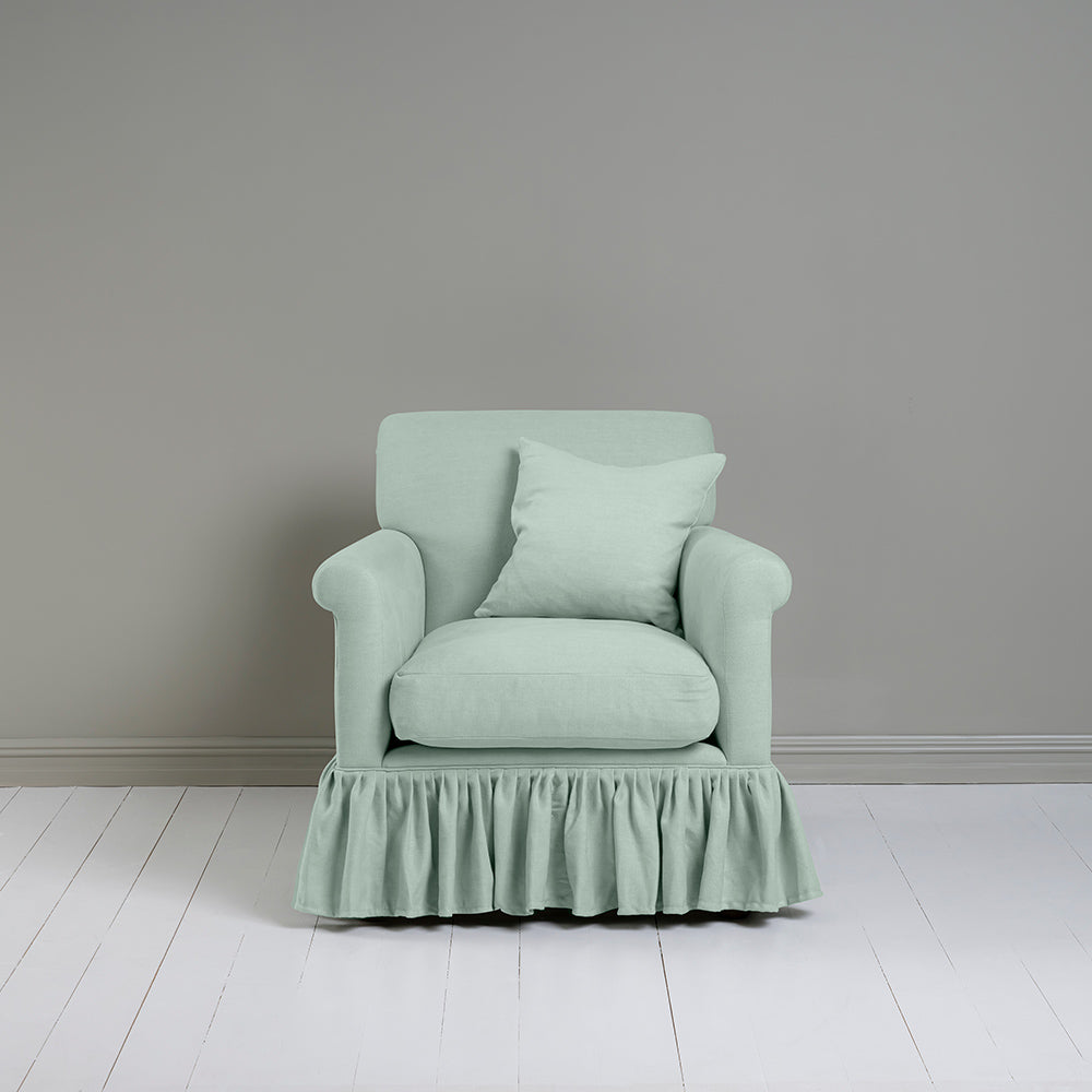 With Matching Cushion Curtain Call Armchair in Laidback Linen Sky - Nicola Harding