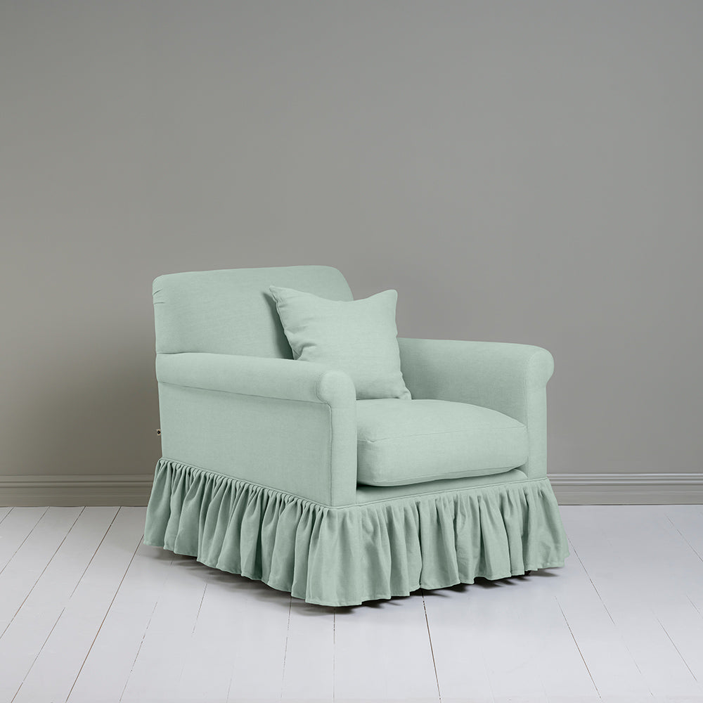 Curtain Call Armchair in Laidback Linen Sky, With Matching Cushion - Nicola Harding