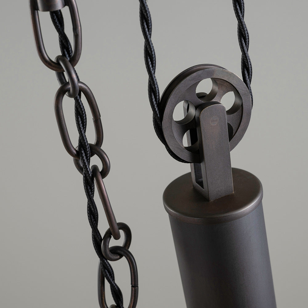 Rise Pendant Ceiling Light in Brass, Pulley Closeup – By NiX