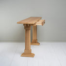 Side view with open drawer of Keepsake Console Table, Oiled Oak - Nicola Harding