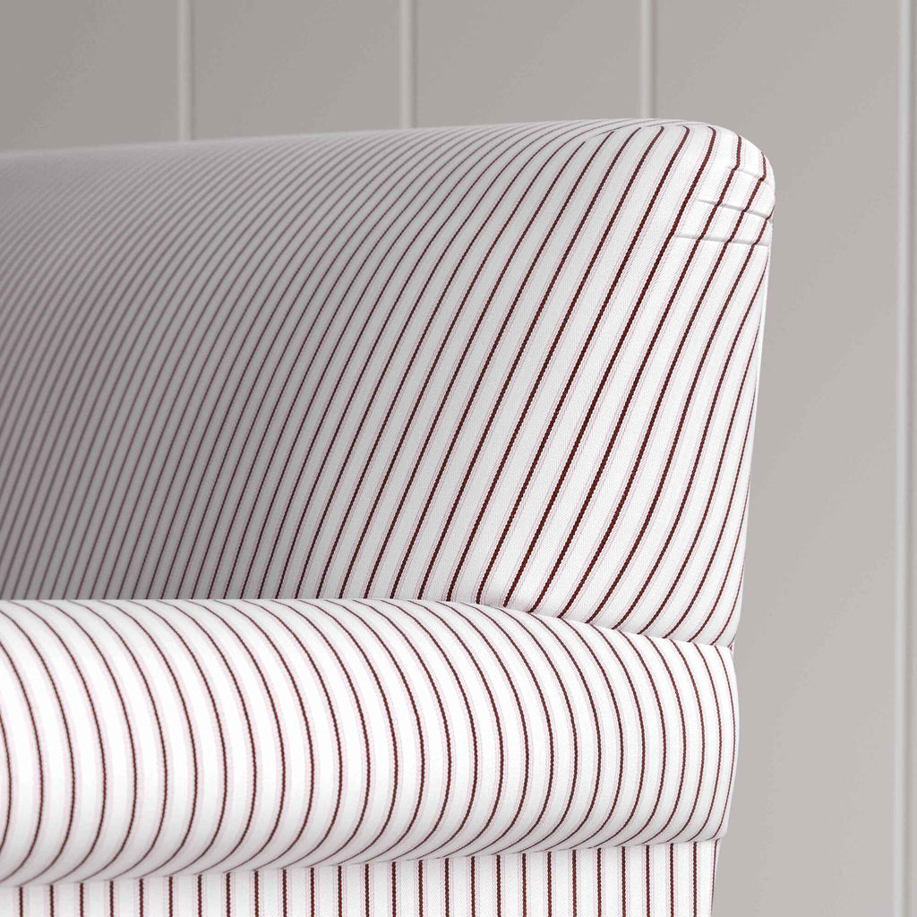 Curtain Call Sofa in Ticking Berry, With Arm and Back Design Closeup - NiX