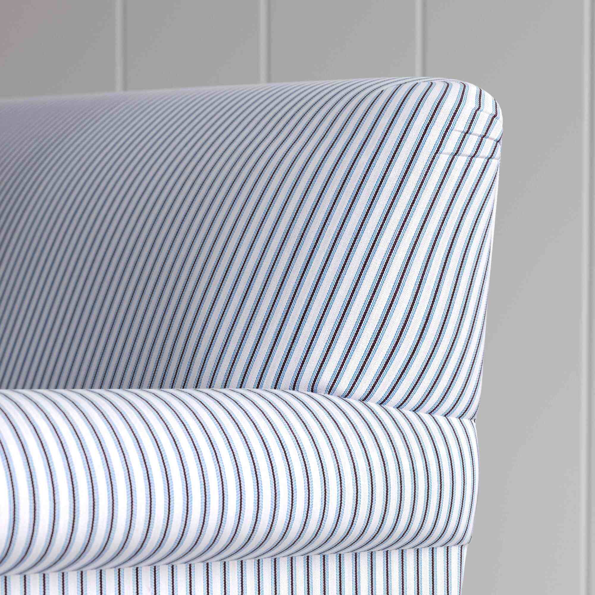 Curtain Call Curtain Call Sofa, in Ticking Blue Brown With Arm and Back Design Closeup - NiX2 Seater Ticking Cotton Aqua Brown