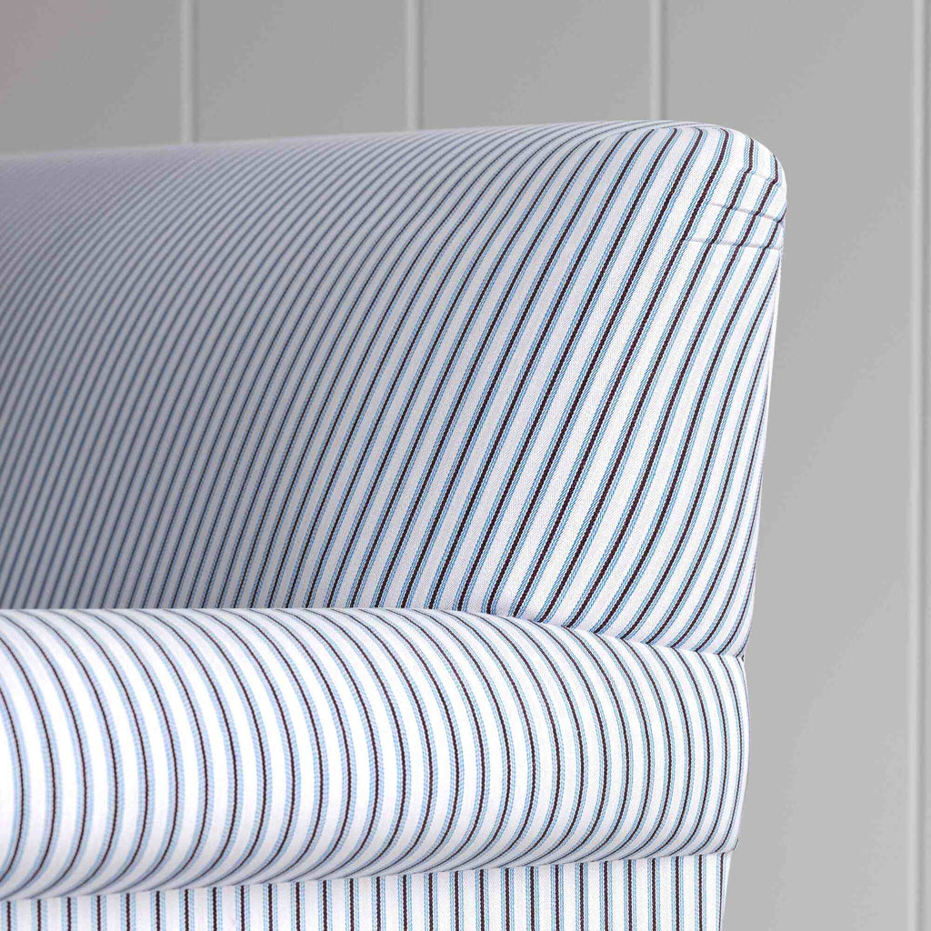 Curtain Call Curtain Call Sofa, in Ticking Blue Brown With Arm and Back Design Closeup - NiX2 Seater Ticking Cotton Aqua Brown