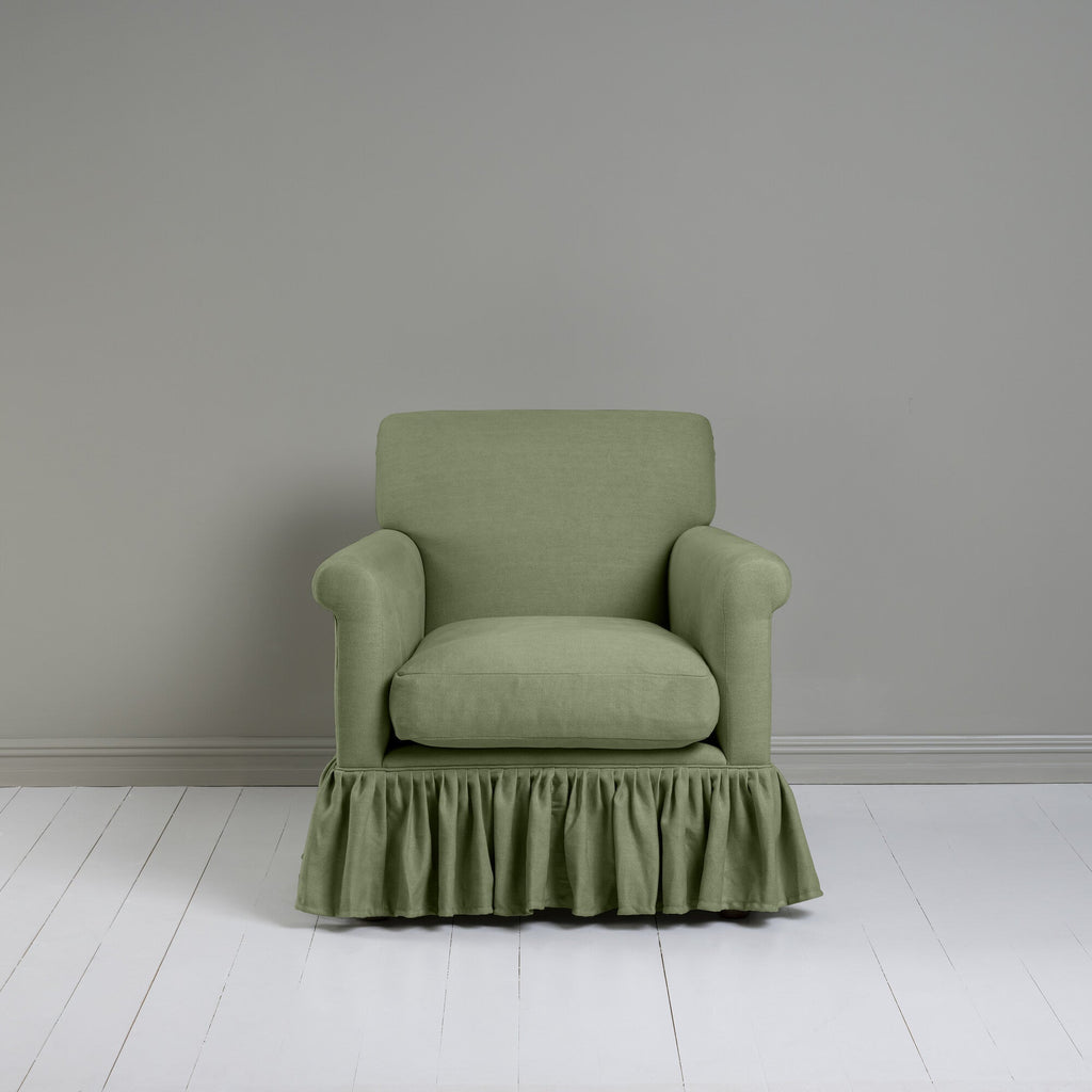Curtain Call Armchair in Laidback Linen Moss Front View -NiX