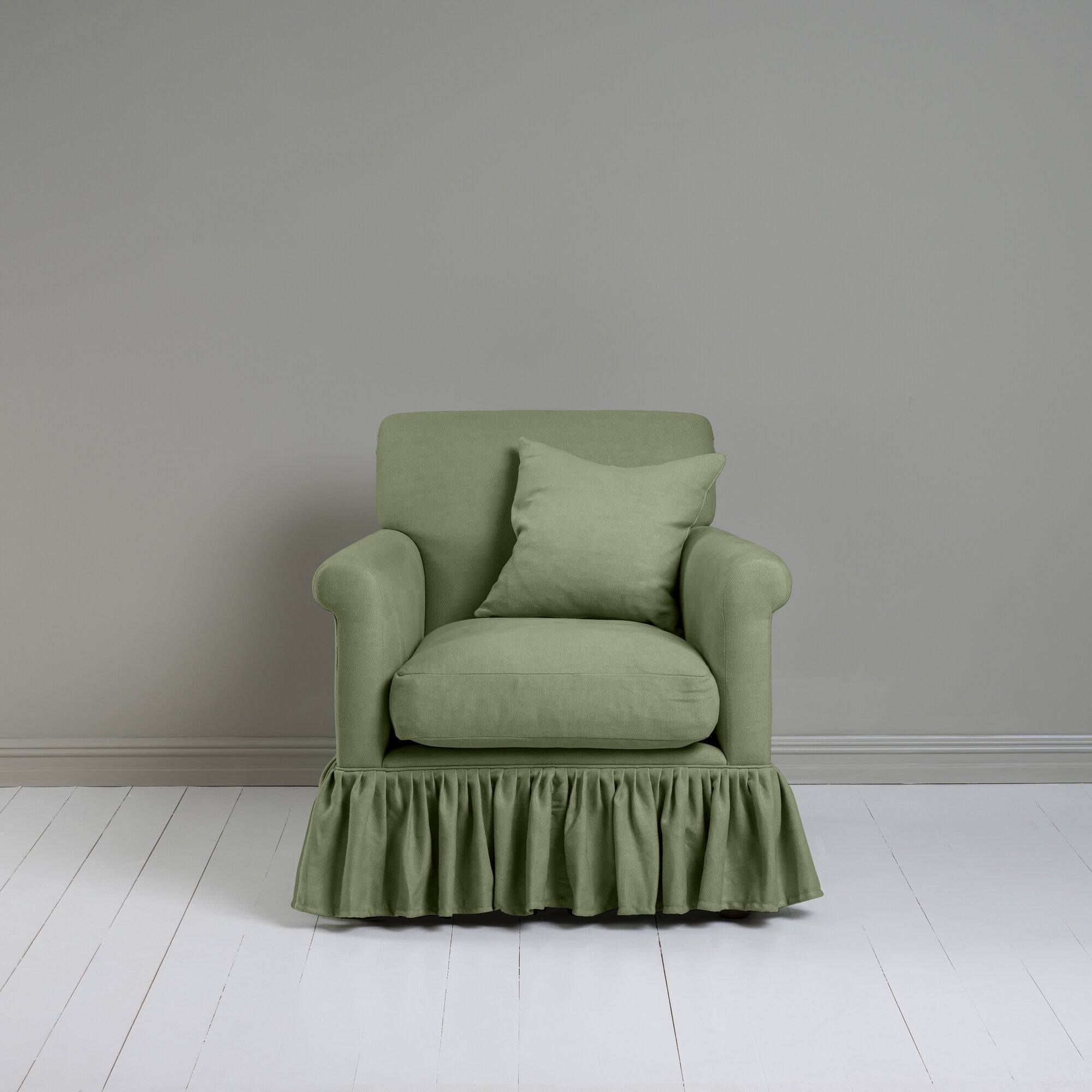 Curtain Call Armchair in Laidback Linen Moss With Cushions - NiX