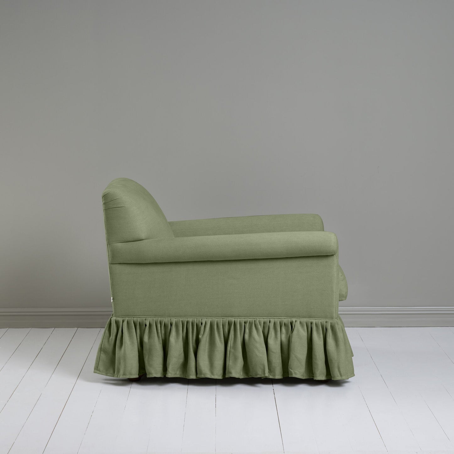 Curtain Call Armchair in Laidback Linen Moss Side View -NiX