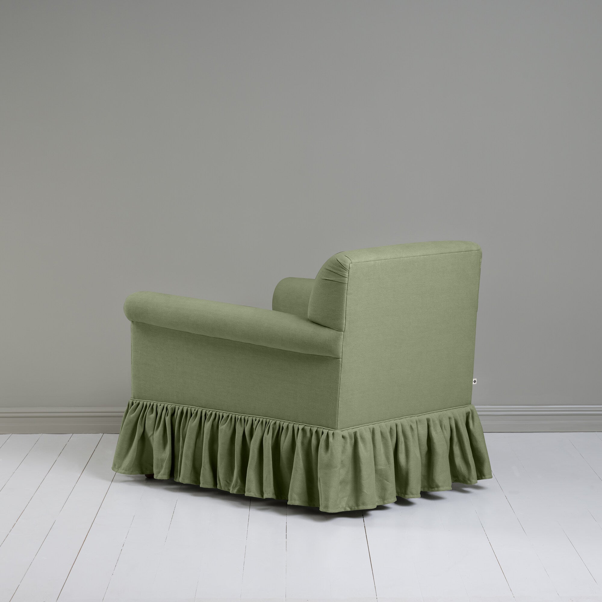 Curtain Call Armchair in Laidback Linen Moss Back View -NiX