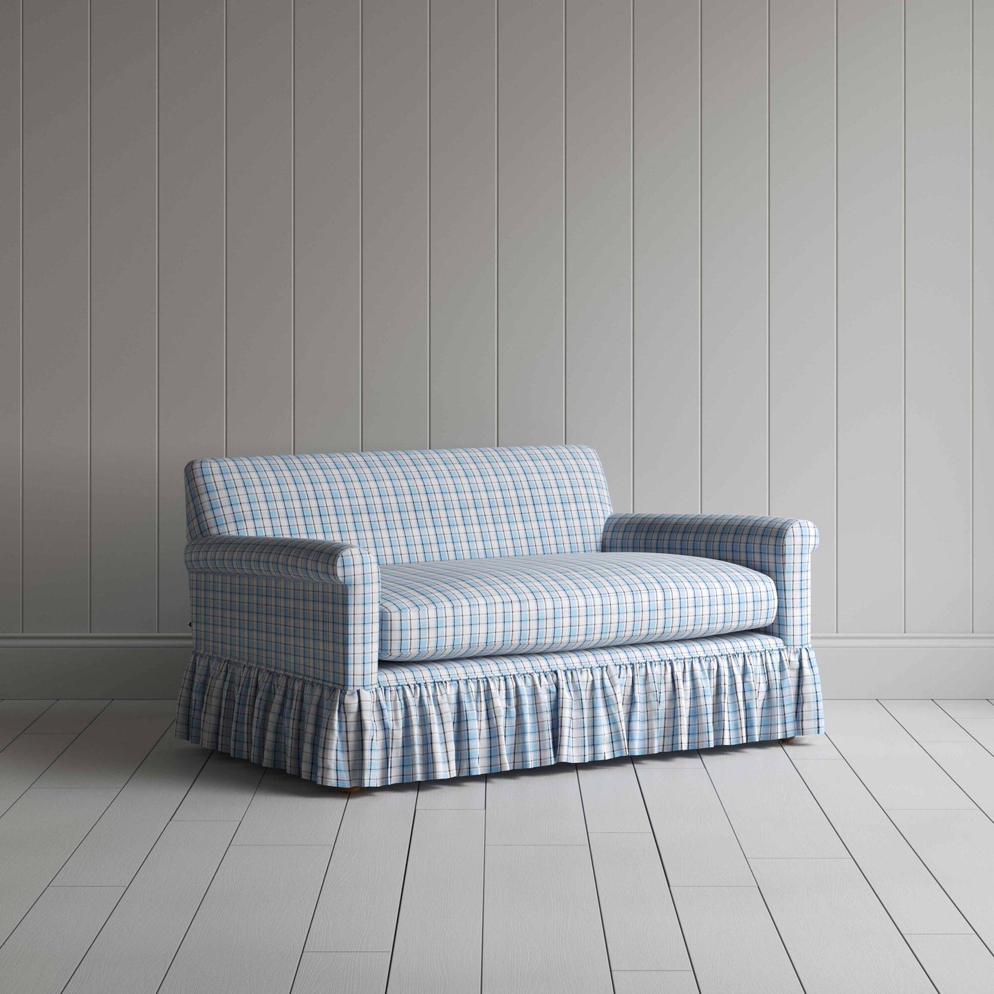 Curtain Call 2 Seater Sofa in Square Deal Cotton, Blue Brown - NiX