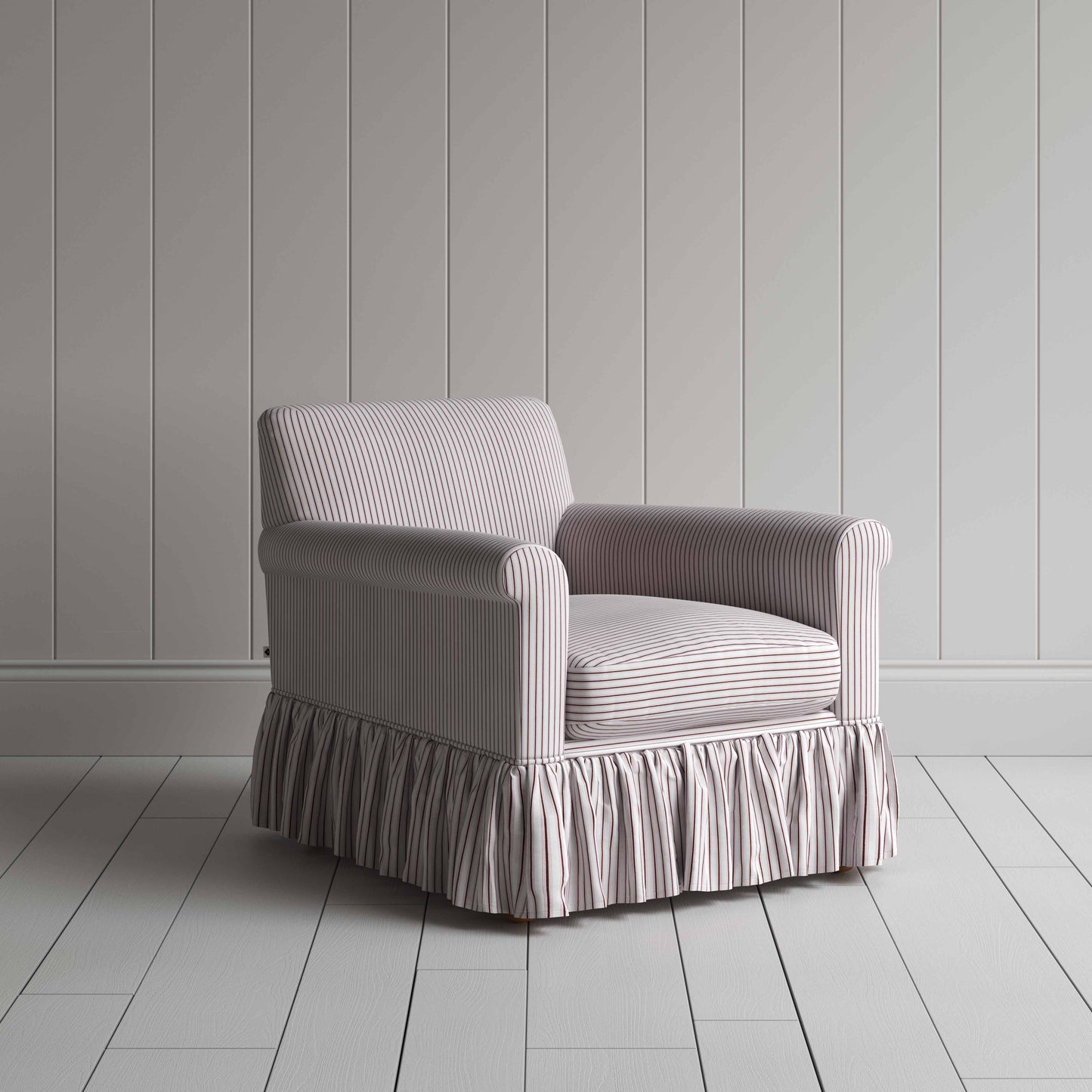 Curtain Call Armchair in Ticking Cotton, Berry - Nicola Harding