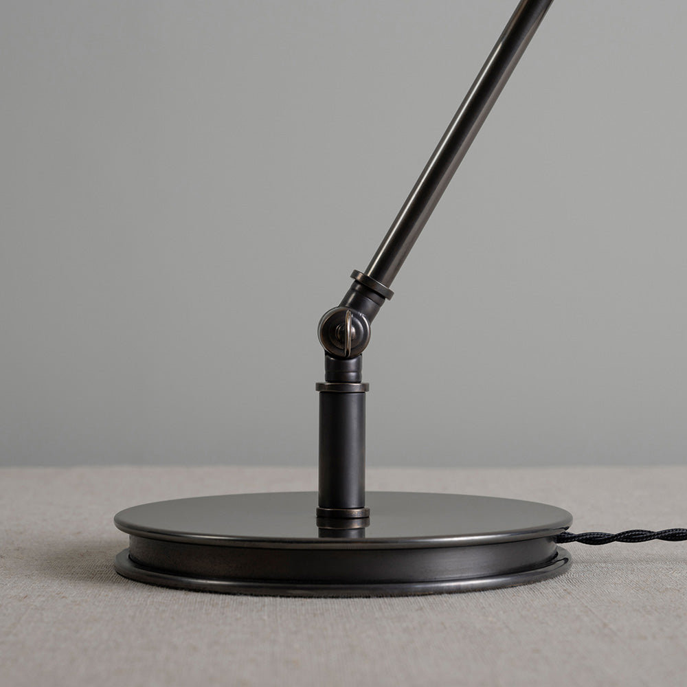 Focused Table Lamp Base in Waxed Brass, Foot Base Closeup With Adjustment Liver - Nicola Harding