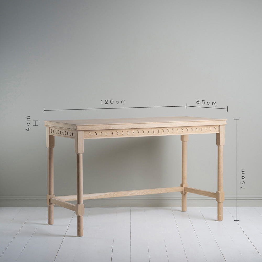 Dimensions of Scribble Desk, Oiled Oak, Height is 75cm, Width is 55cm, Length is 120cm and thickness is 4cm - NiX