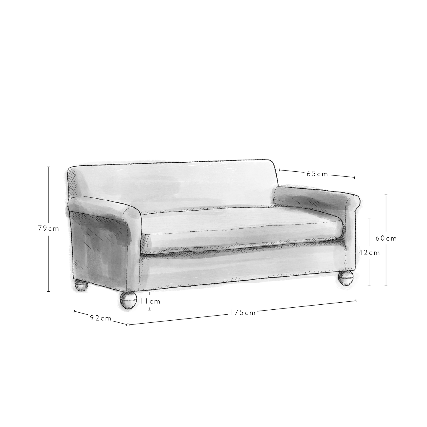 Idler 3 Seater Sofa Dimensions - By NiX