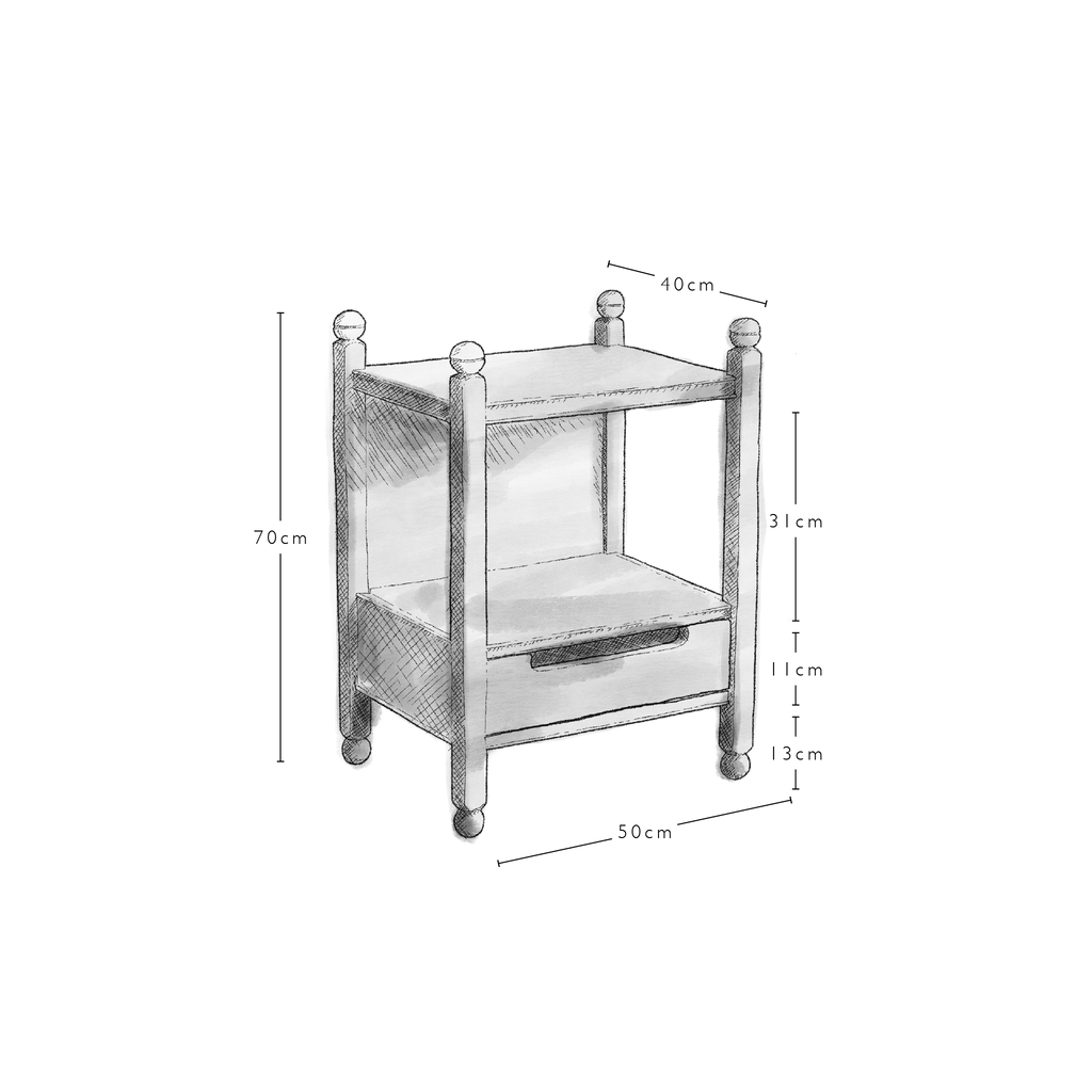 Slumber Bedside Table With Drawer, Raw Unfinished Dimensions Diagram - By NiX