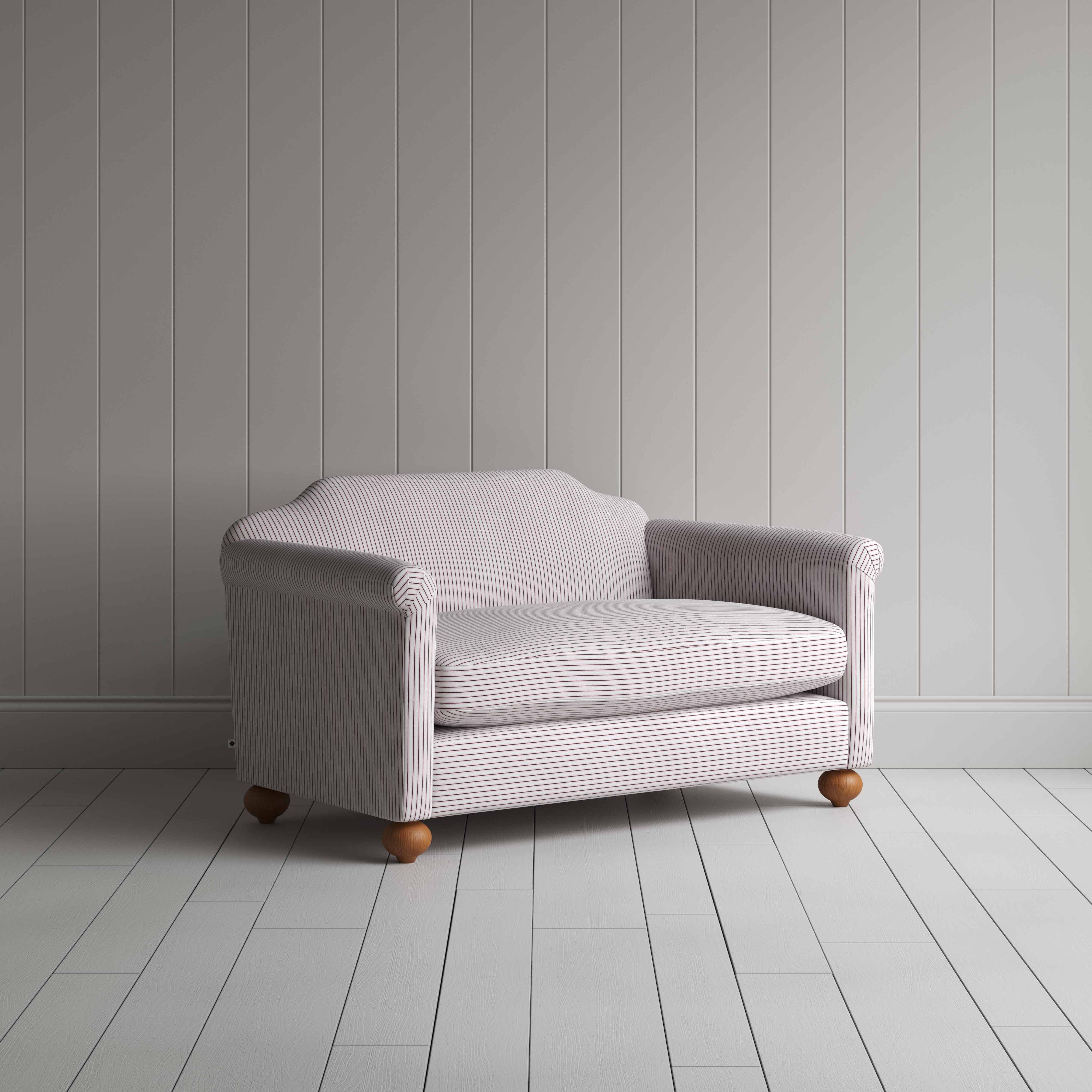 Dolittle 2 Seater Sofa in Ticking Cotton, Berry - Nicola Harding