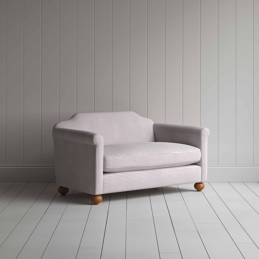 Dolittle 2 Seater Sofa in Ticking Cotton, Berry - Nicola Harding