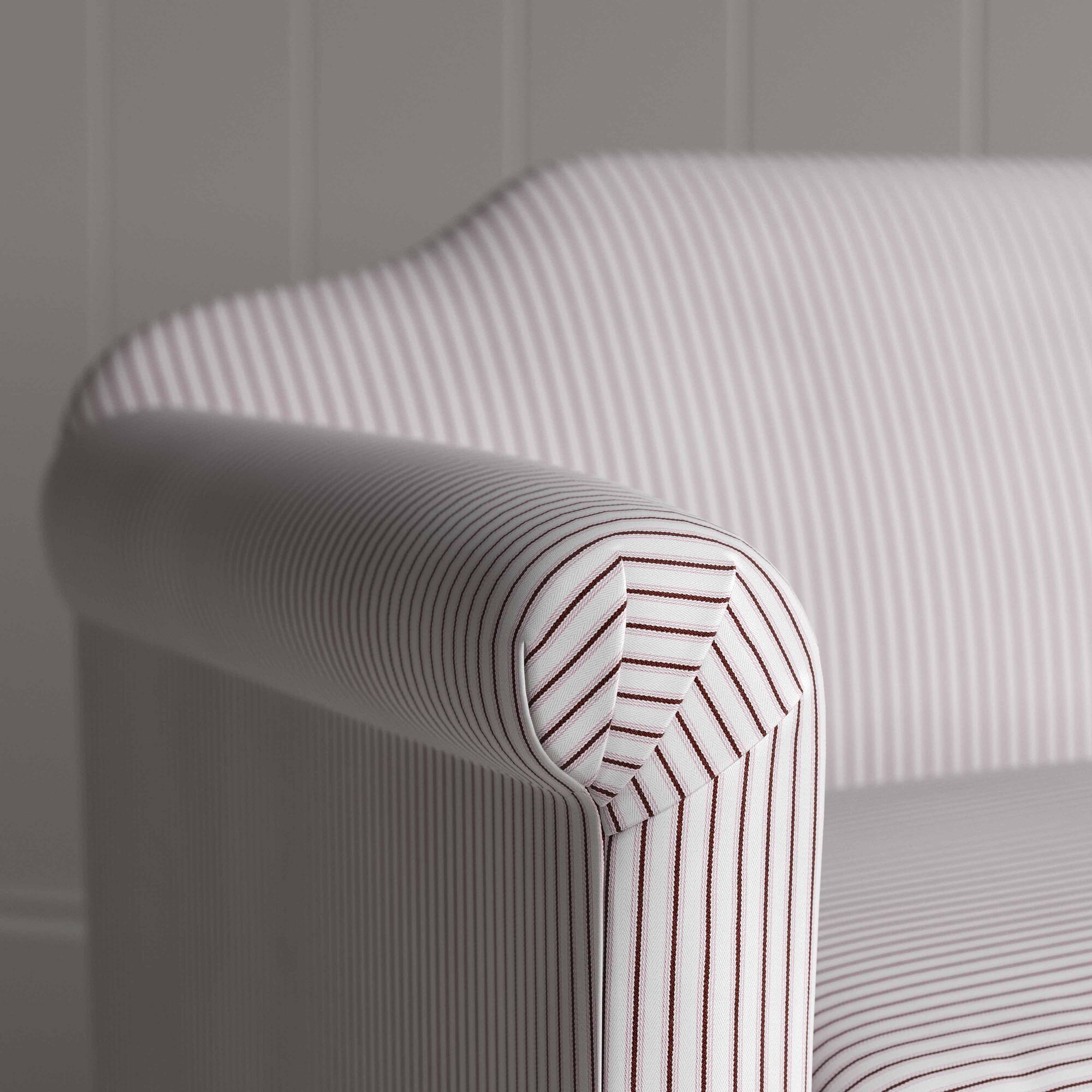 Dolittle in Ticking Cotton, Berry, Arm Design Closeup - Nicola Harding