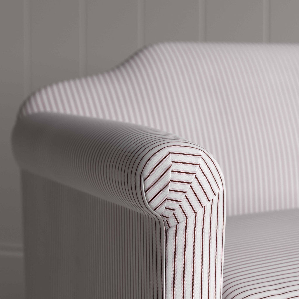 Dolittle in Ticking Cotton, Berry, Arm Design Closeup - Nicola Harding