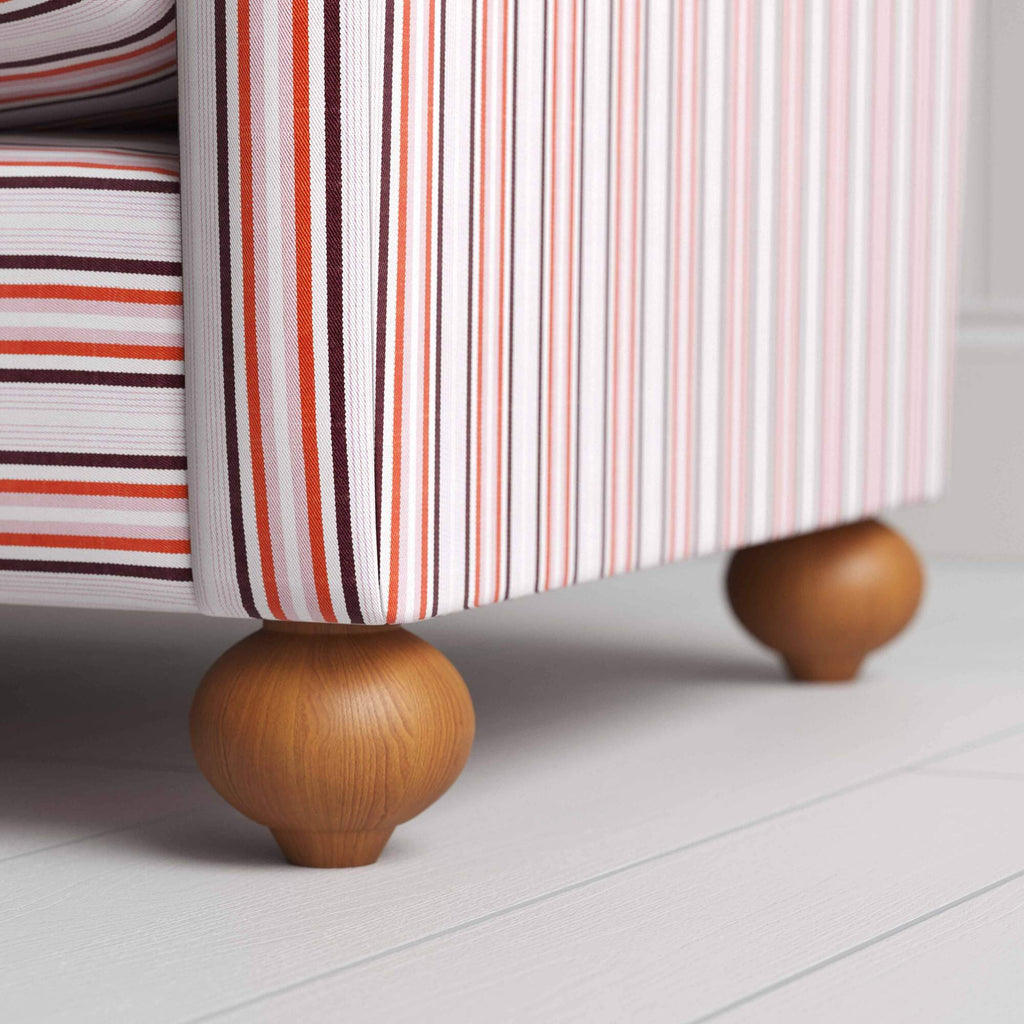 NiX Seating in Slow Lane Cotton Linen, Berry, Wooden Feet Design Closeup - Nicola Harding