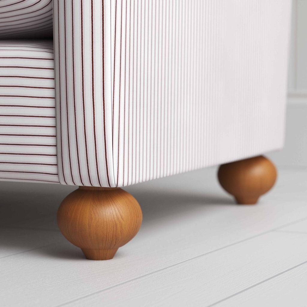 Dolittle in Ticking Cotton, Berry, Wooden Foot Design Closeup - Nicola Harding