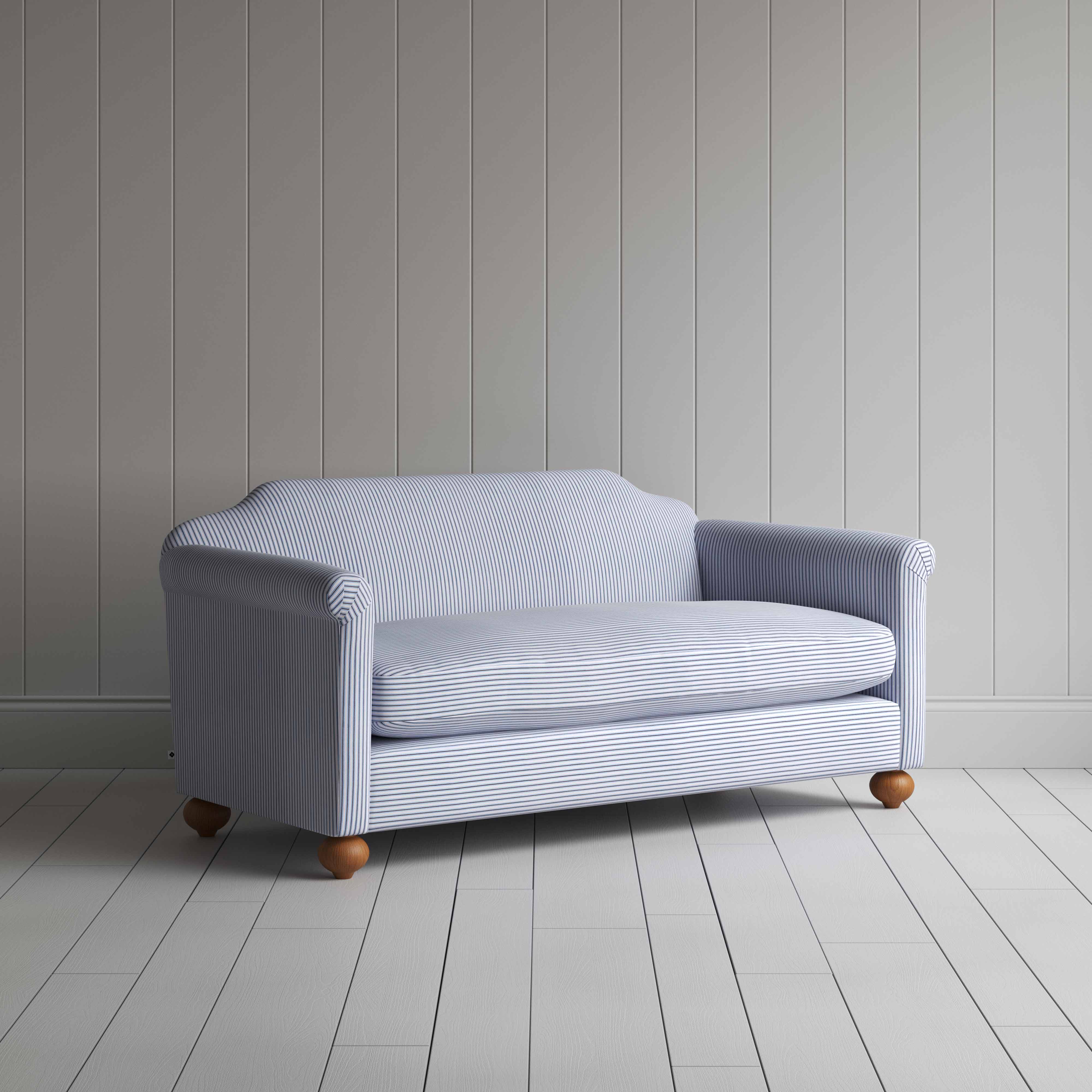 Dolittle 3 Seater Sofa in Ticking Cotton, Aqua Brown - Nicola Harding