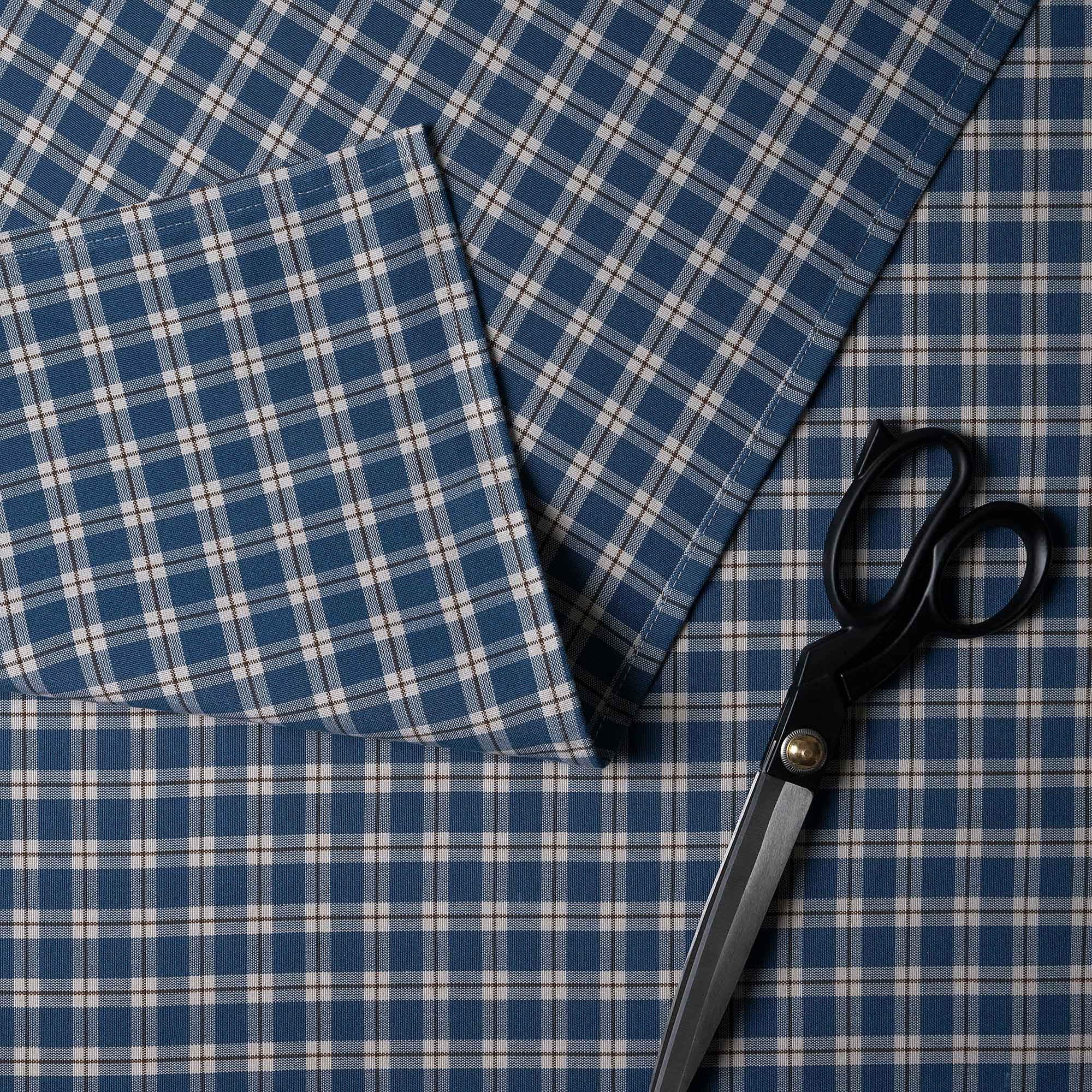 Well Plaid Cotton, Blue Brown, Fabric With Scissor - Nicola Harding